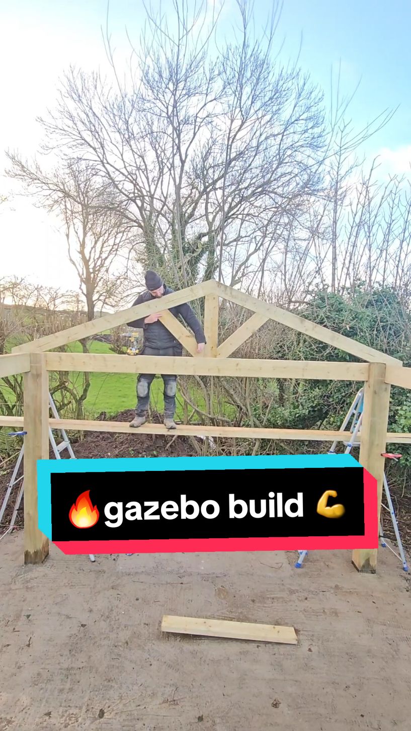 big gazebo coming along well 👌 what a view 🔥#fyp #foryou #howto #gazebo #landscaping #construction #dewalt #carpentry #gardenproject 