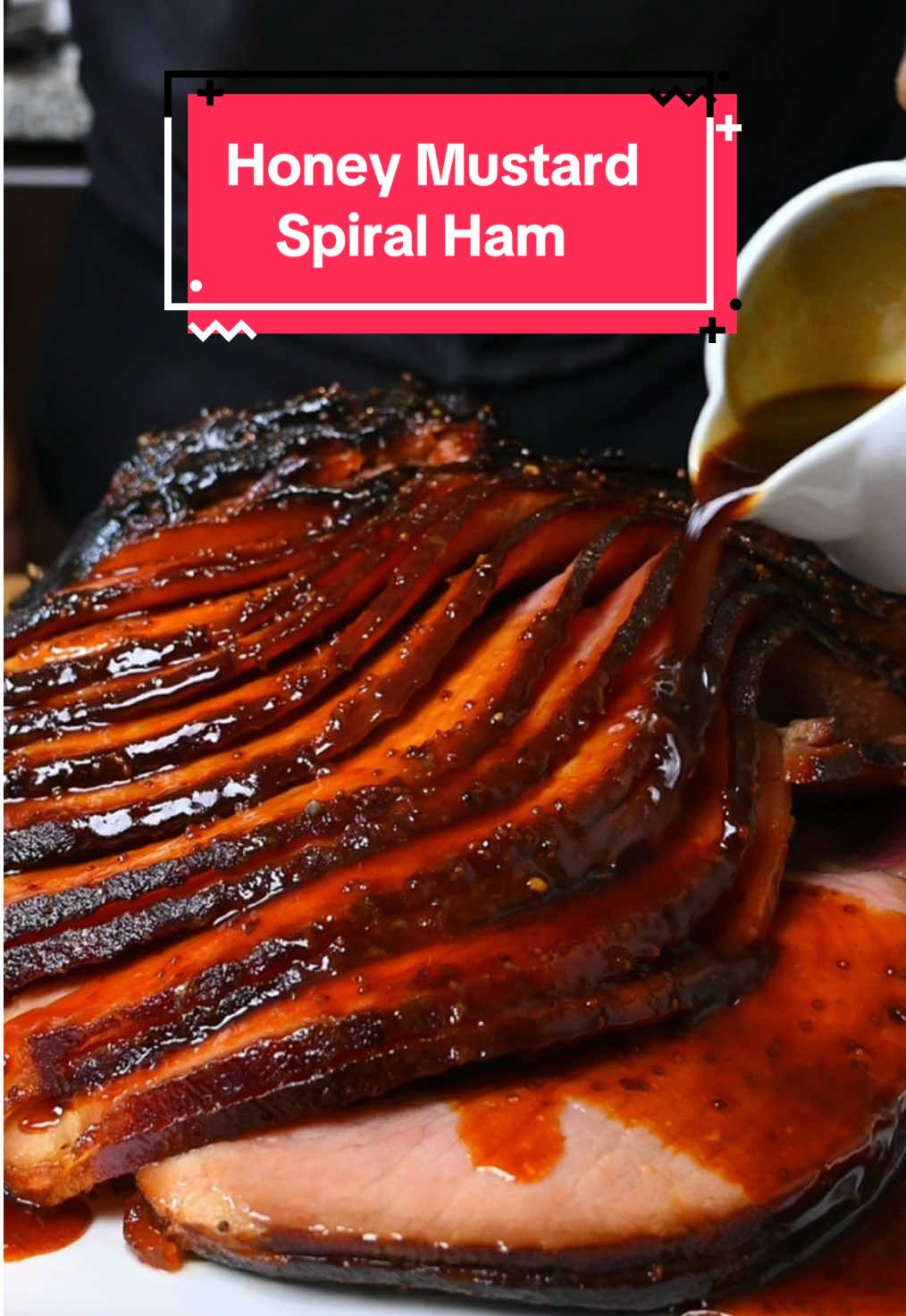 Honey Mustard Glazed Christmas Spiral Ham Sticky and glazed on the outside. While still being tender and juicy on the inside. This recipe is incredibly easy and straightforward.  I hope everyone has a Merry Christmas and Happy New year!  Recipe, 1 4lb Spiral Ham (fully Cooked) 1 cup Honey 1/2 cup Butter 3 tablespoons Dijon Mustard Brush ham throughly making sure to get inside all the layers. Place ham in a roast tray and place in oven for 2 hours at 325f. Glaze  2 cups Pineapple juice 2 tablespoons Grainy mustard 1/4 cup Brown Sugar 2 tablespoons honey 1 tablespoon Dry Jerk spice  Bring this to a simmer and reduce by half or until it starts to thicken. Once Ham has cooked for 2 hours remove from oven. Apply the glaze and put it back in for another 10 minutes. Allow to rest for 10 minutes and serve. Mix pan drippings along with any leftover glaze to make a delicious finishing sauce.  #roastham #christmasdinner #spiralham #honeymustard #EasyRecipes 