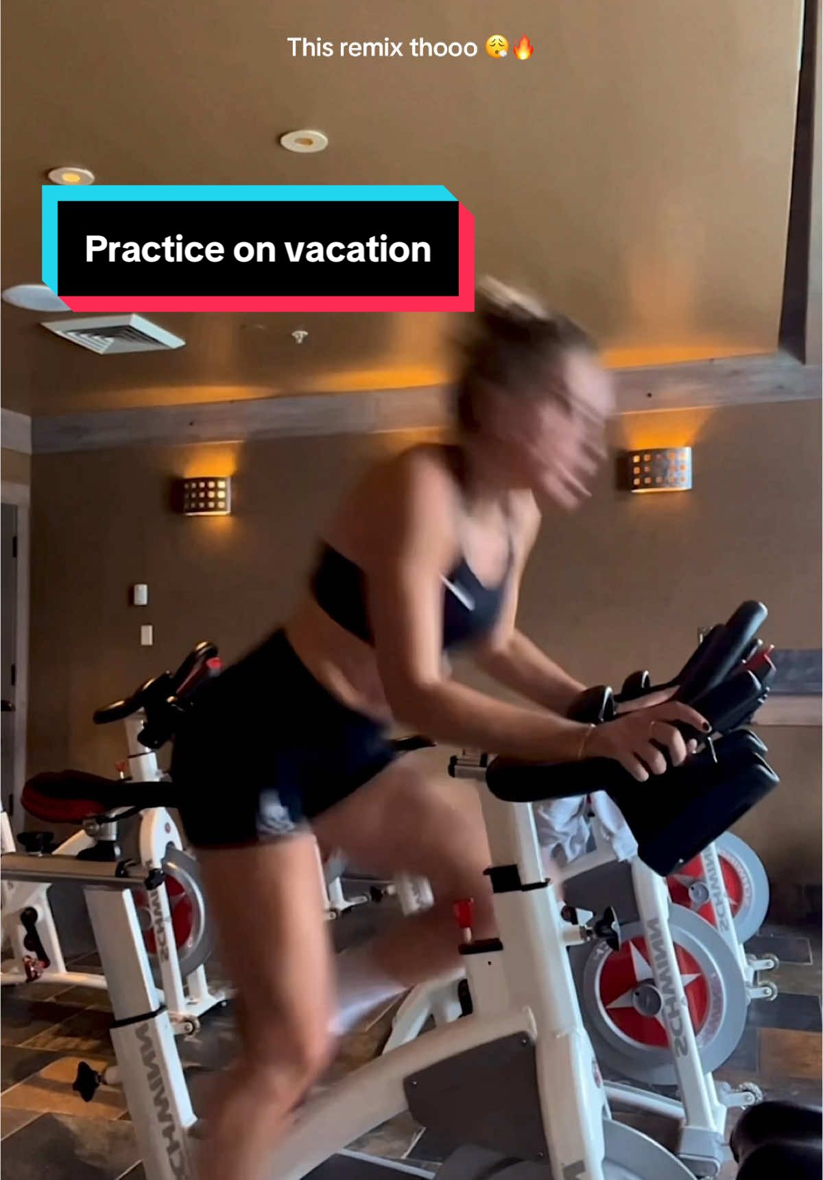 No days off on vacation…ill take the schwinn #indoorcycling #spintok #athlete @Lana Del Rey 