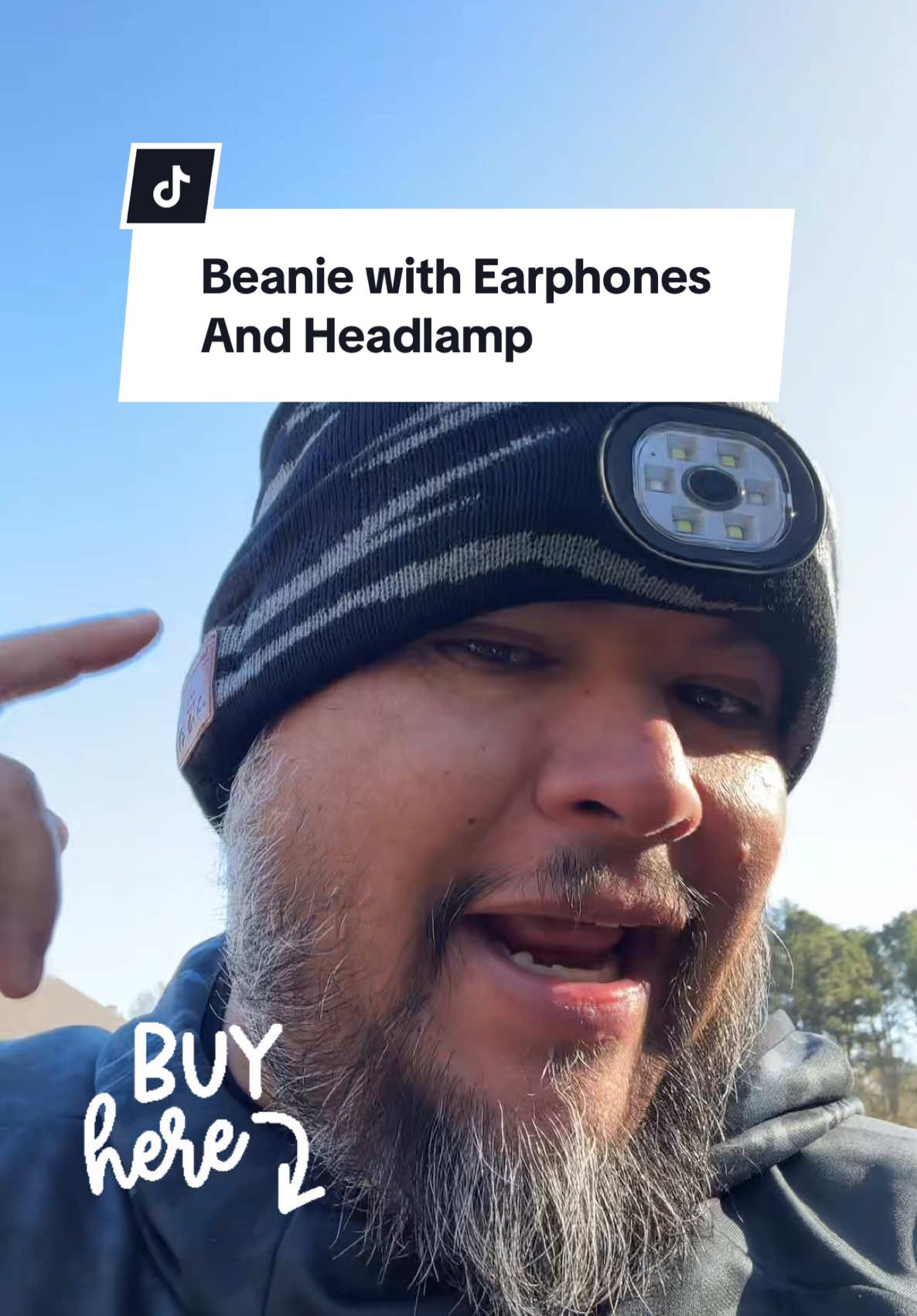 Stay warm and listen to your music. #beanie #headlamp #earphones #bluetooth #flashlight #earbuds 