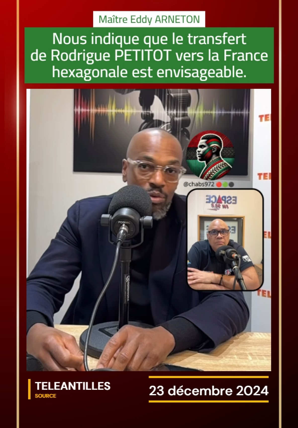 Maître Eddy ARNETON Nous indique que le transfert de Rodrigue PETITOT vers la France hexagonale est envisageable. #martinique #972🇲🇶 #viechere #mobilisation #rpprac #972martinique #antilles @TeleAntilles 