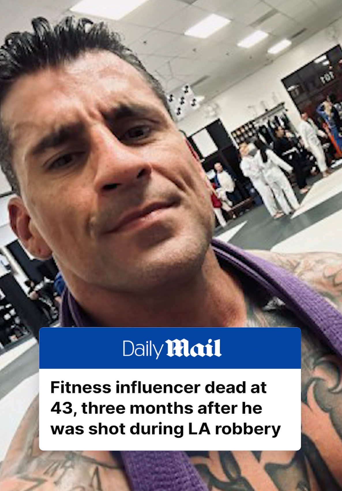 Miguel Angel Aguilar, 43, who had nearly 50,000 followers on social media for his fitness and entrepreneurship tips, was pronounced dead on Saturday, three months after being shot in the head during an attempted robbery. Aguilar had been hospitalized in critical condition since September 13, the day he and his wife, a celebrity hair-extensionist, were reportedly confronted by four armed men in the driveway of their Los Angeles home. The assailants demanded property before one of them shot Aguilar multiple times, including a wound to the face, and fled the scene, according to TMZ. While it remains unclear what the thieves were after, sources told TMZ at the time that they attempted to steal his Rolex. One suspect was fatally shot during the fight, and other three have since been arrested in Northern California. They now also face charges of murder. #news #california #losangeles #influencer #Fitness 