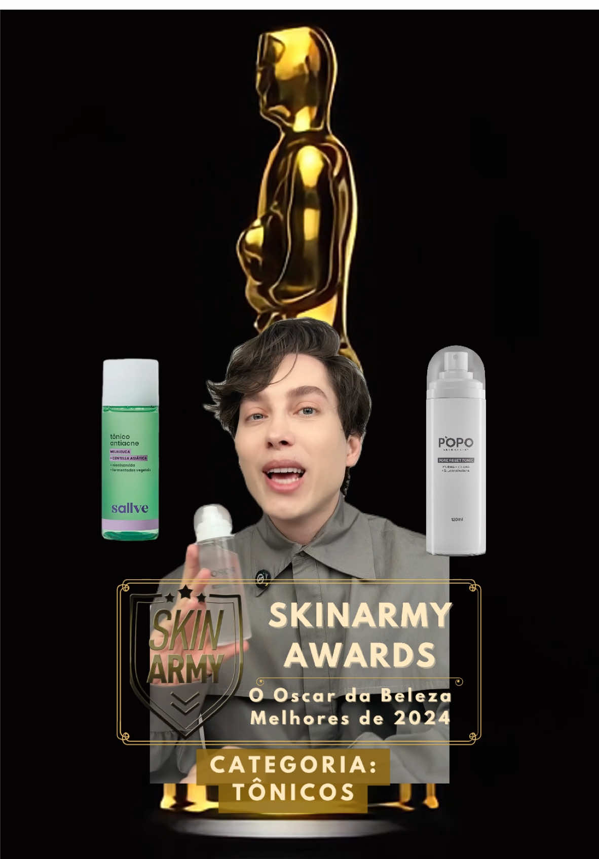 O MELHOR TÔNICO 👇🏻 Primeiro não esquece de Compartilhar esse vídeo 👊🏻 Hoje no SKINARMY Awards, os melhores tônicos de 2024 para sua pele! Tônicos são um passo extra no seu skincare que fazem a diferença.  Qual seu favorito? #skincare #peleacneica #sallve #poposkinbakery #shiseido #shiseidobrasil #hadalabo #skinarmy  @JARDEL | SKINARMY 👊🏻 