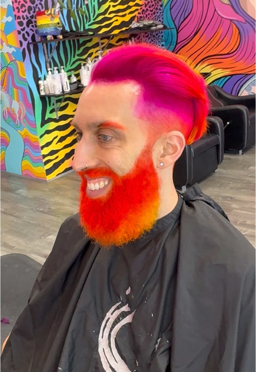 @ManicPanicNYC #hairart #barber #beard #unicorn #unicornhair #candyhair #hairdyechallenge #festivefashion #pinkhair #orangehair #hairdye #hairartist #ombre #hairgoals #hair #hairinspiration #neonhair