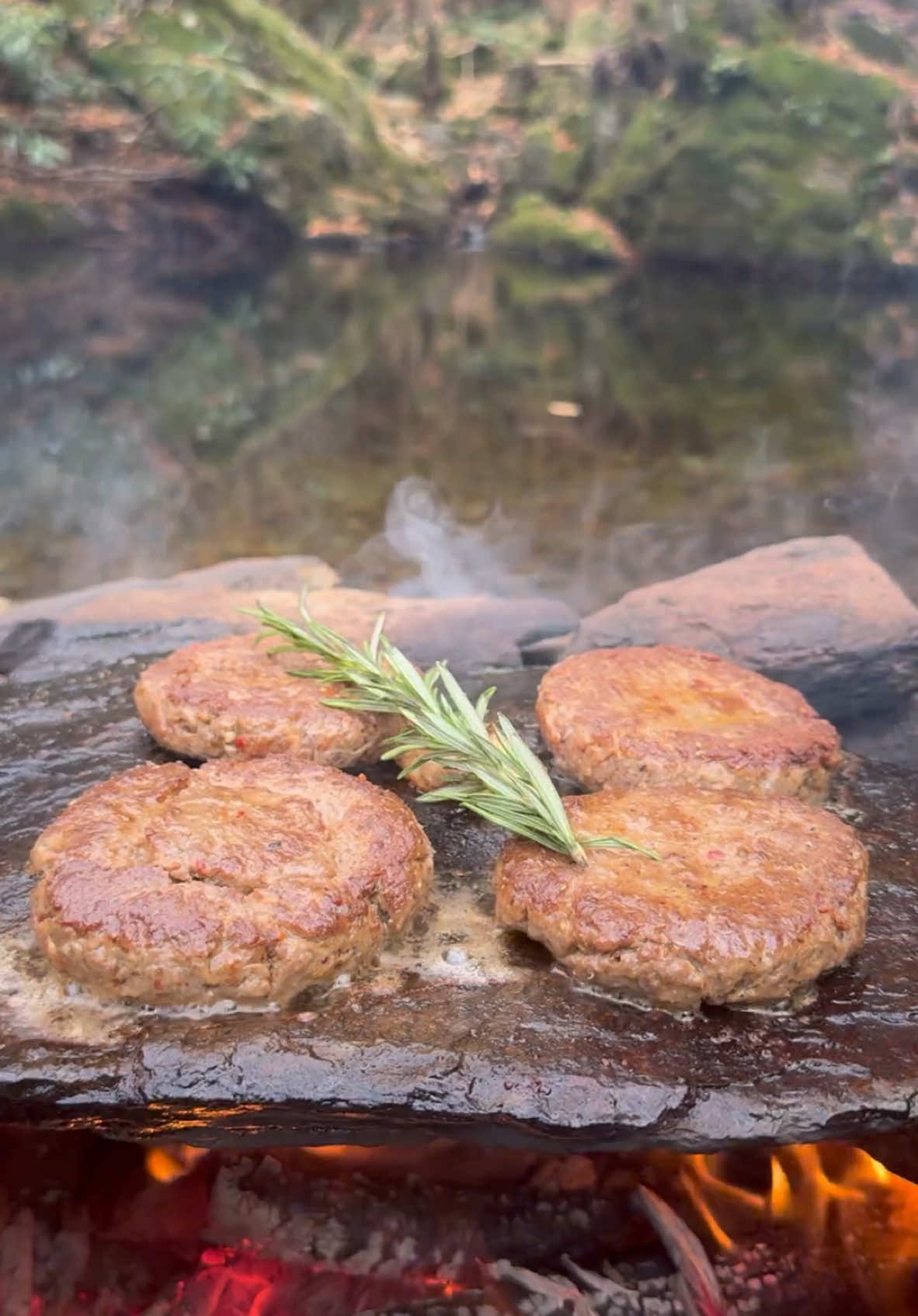 Flatbread Burgers on a Stone Stove 🥩🔥 #burger #outdoorcooking #cooking #asmrcooking #flatbread