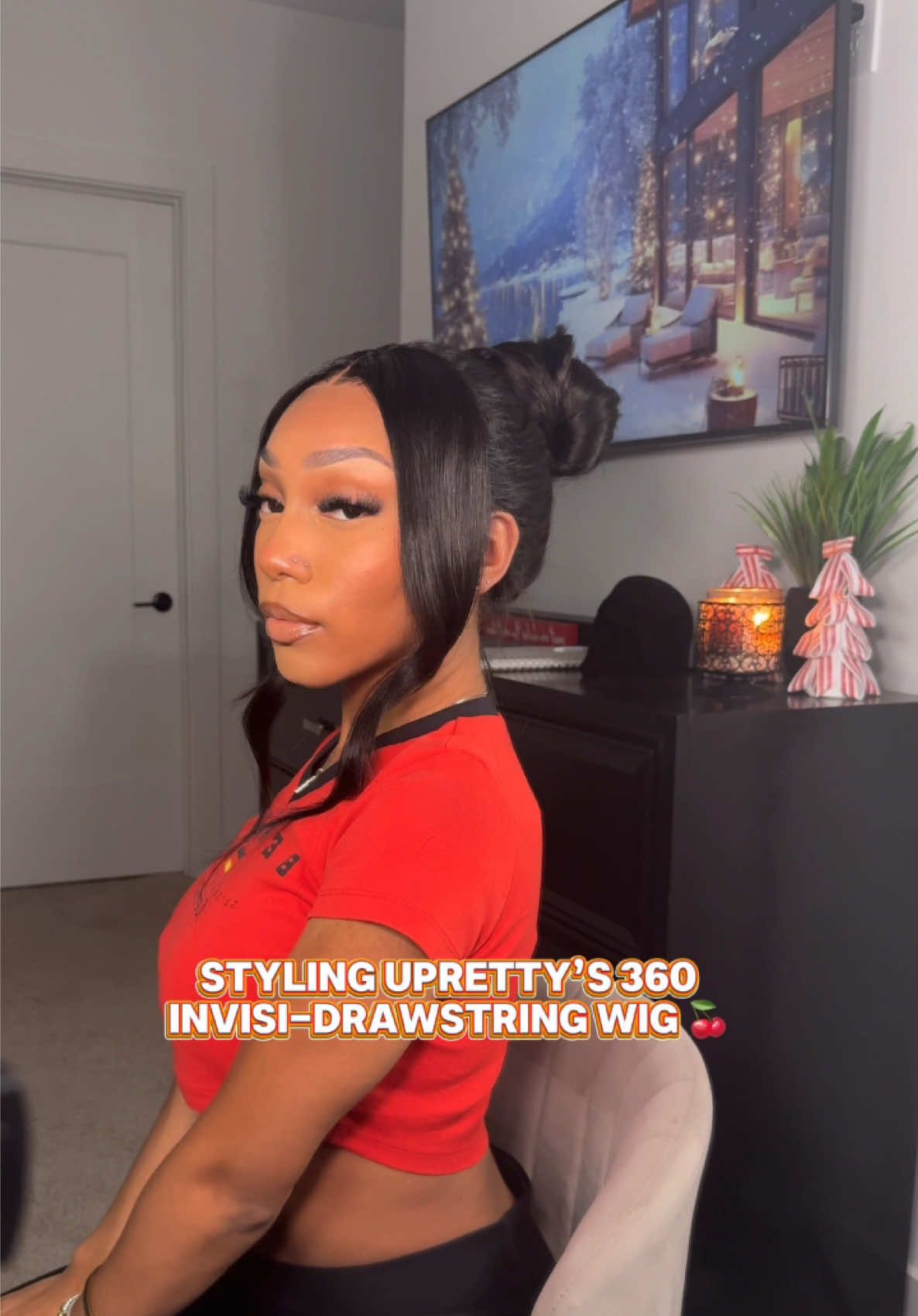 so cute & classy 🍷💋 Link in bio—Perfect Invisi-Drawstring 360 Lace Frontal Wig 22 inches, code: 'TK15' for Extra 15 % OFF @Upretty Hair @uprettyhairofficial #wig #fyp #gluelesswig #uprettyhair #fy #wigstyling 