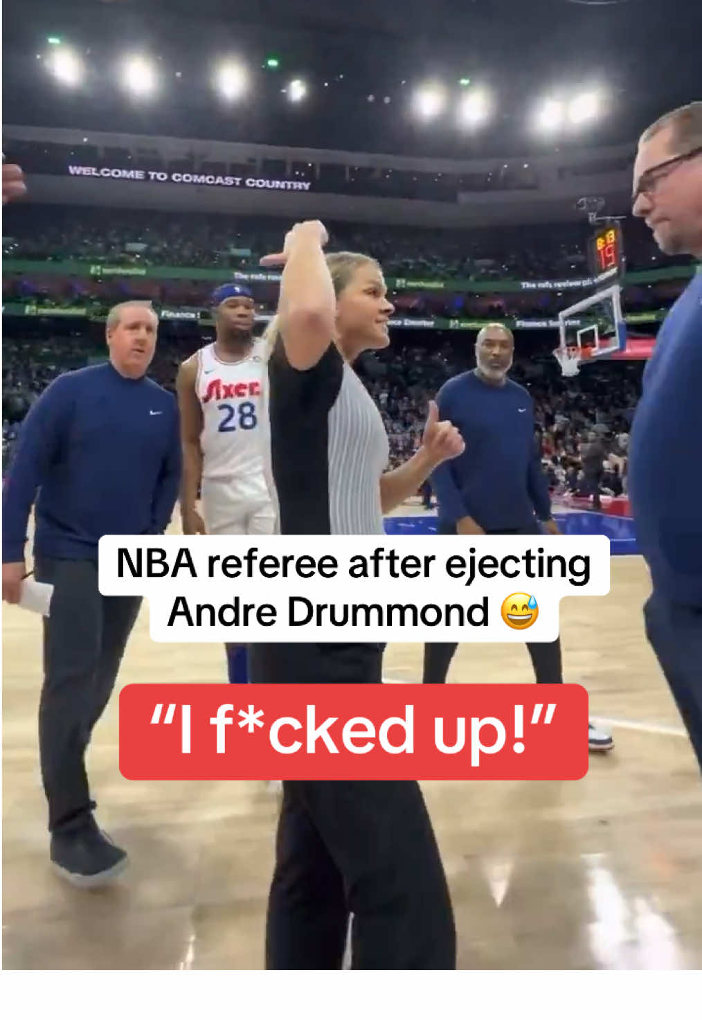 Andre Drummond really got ejected for no reason 🤣 (via @nikjohnson.art/IG) #NBA #philadelphia76ers #76ers #andredrummond #joelembiid 