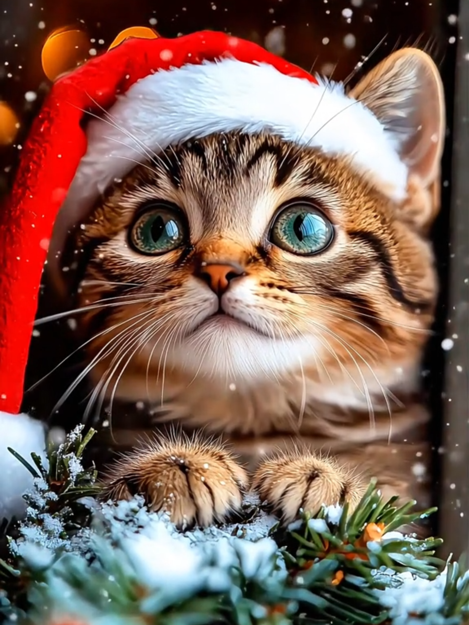 Live Wallpaper 4k : 🎄😻 Merry Christmas from our adorable kitty! With their cute Santa hat and falling snowflakes, they're all set for the holidays. 🎅✨ #christmas#livewallpaper #kitten #2025 #4k #livewallpaper4k #4k #relaxing #chill