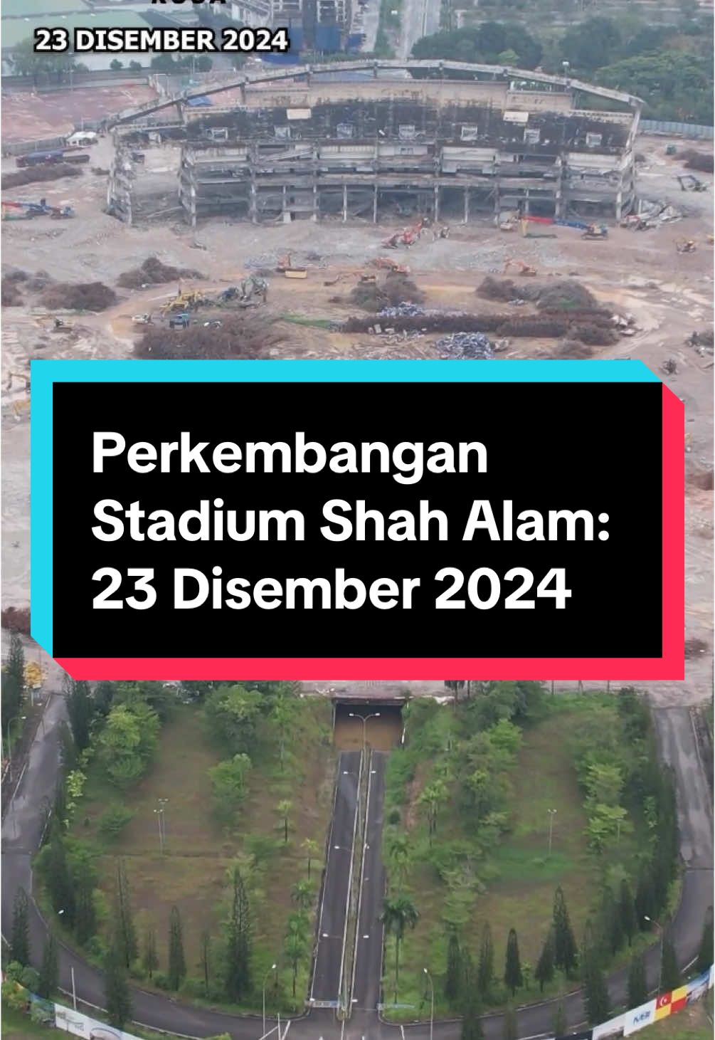 Video setakat 23 Disember 2024 menunjukkan sebahagian besar dari struktur stadium yang telah dirobohkan, sudah diratakan dan dipersediakan untuk pembinaan.  Fasa pembinaan dijangka akan bermula pertengahan 2025.  #KompleksSukanShahAlam #RumahBaruKita