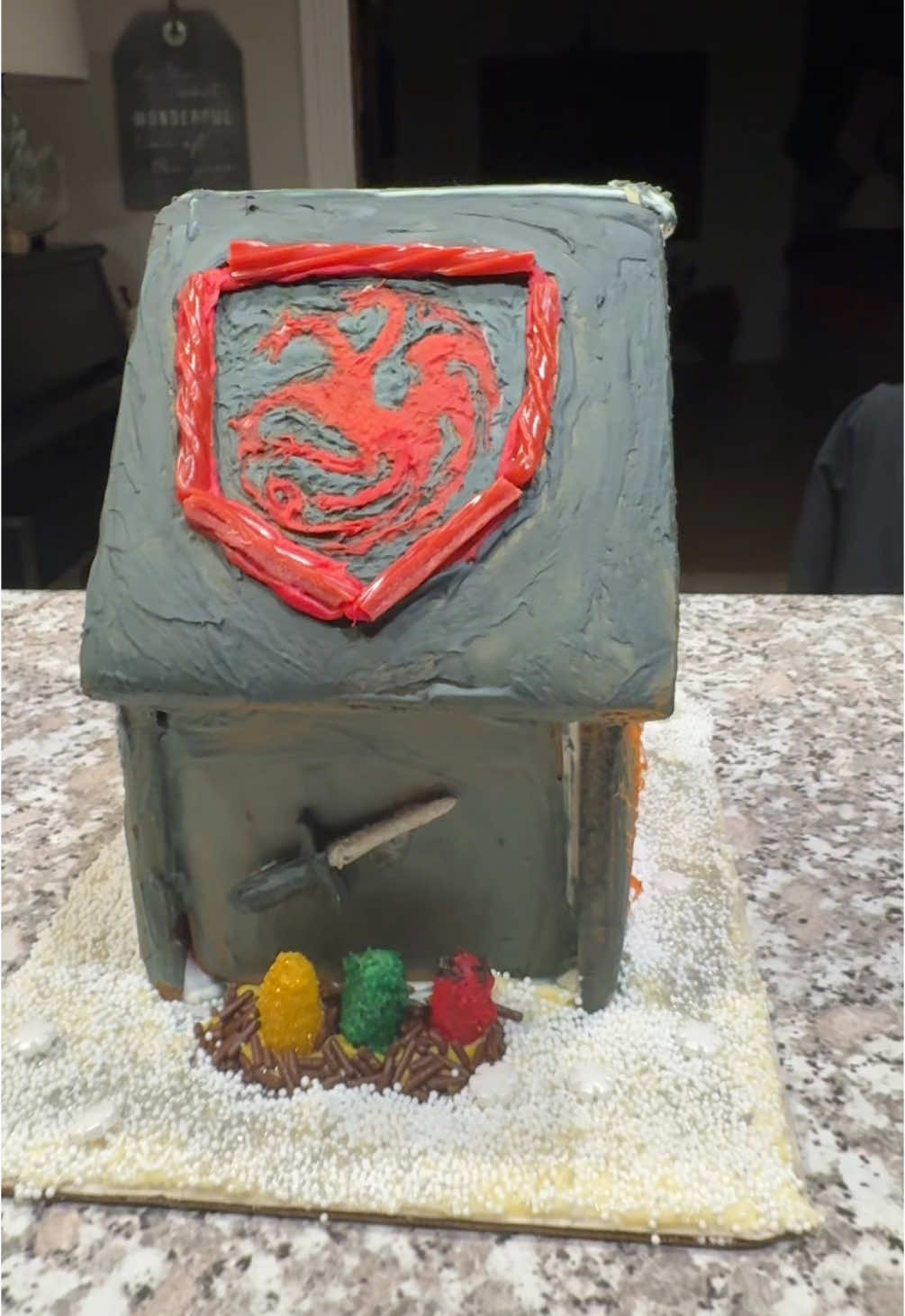 They said make a house of gingerbread but i heard make a house of targaryen #fyp #foryou #foryoupage #foryourpage #gingerbread #gingerbreadhouse #housetargaryen #gameofthronestiktok #gameofthrones #fireandblood #houseofthedragon 