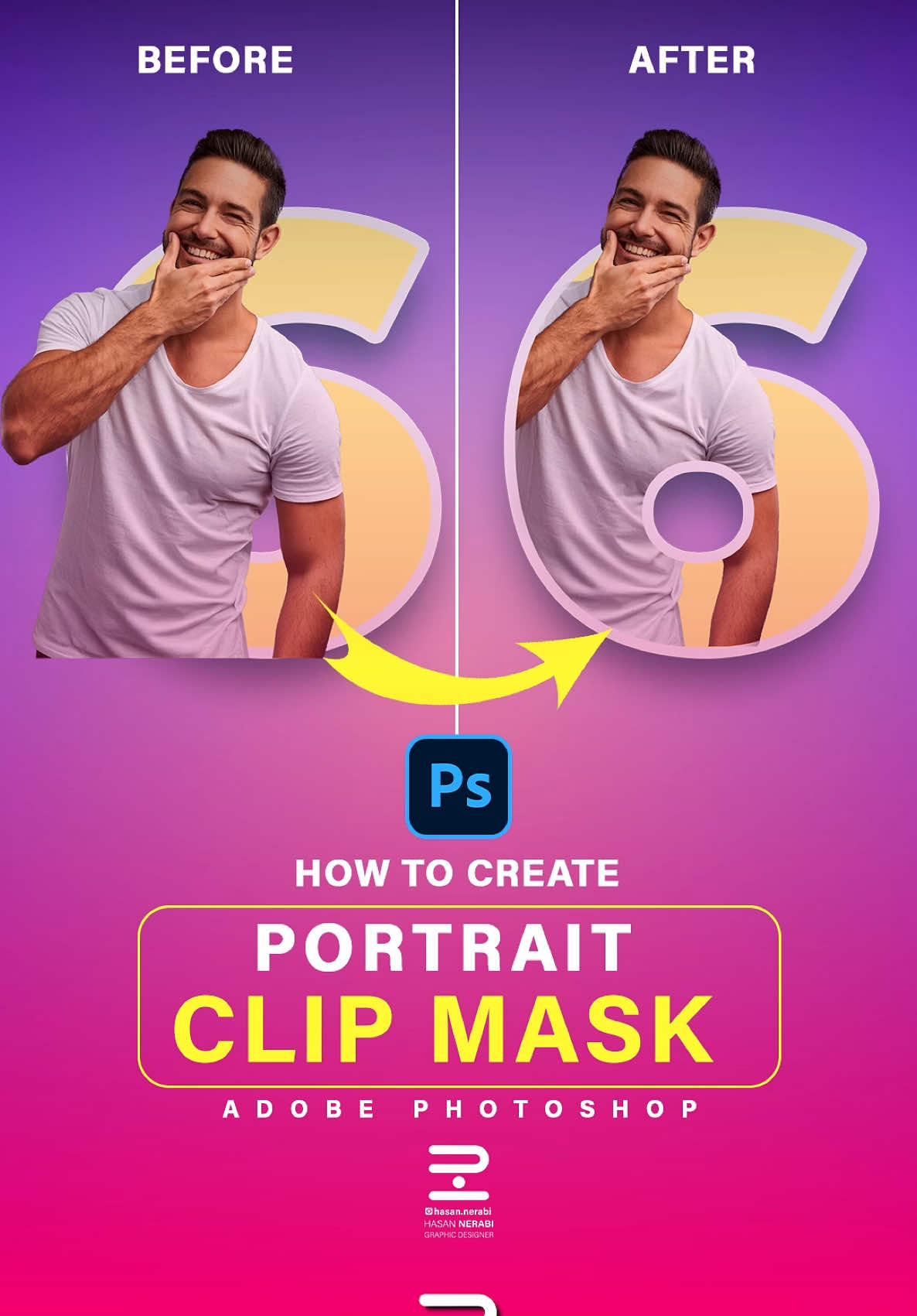 Photoshop tutorials - how to create portrait clip mask ✨ انشاء ماسك بورتريه Save it for later #design #graphicdesign #tips #trick #ps5 #colorit #photography #photooftheday #photo #portrait #skills #CreateWithEffects 