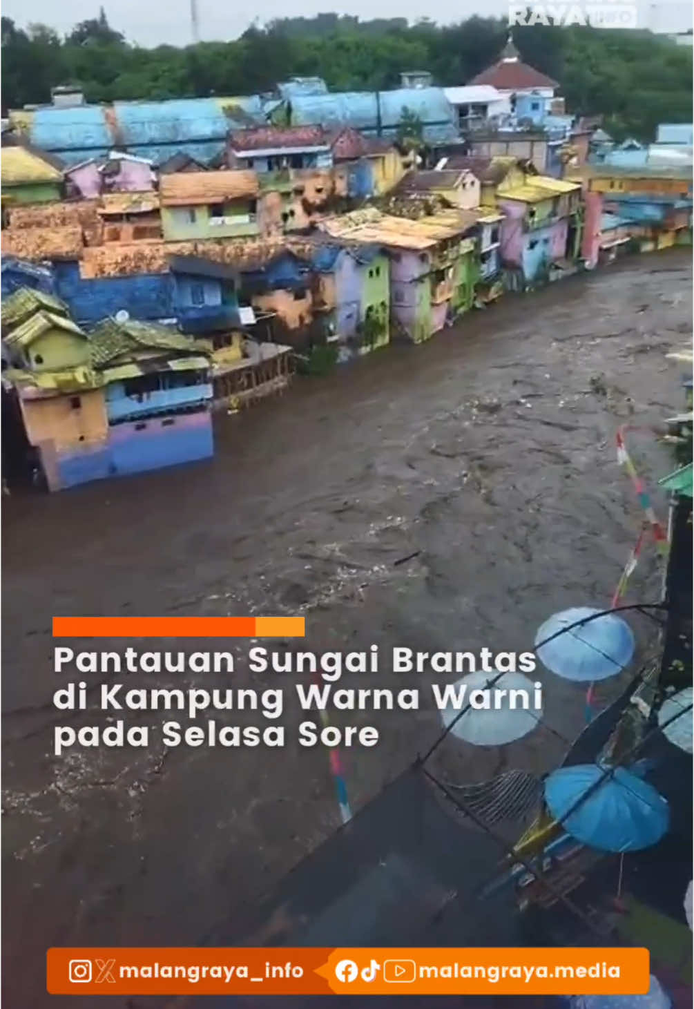 Pada hari Selasa (24/12/24) sekitar pukul 15:00 WIB tadi terpantau adanya kenaikan debit air di Sungai Brantas.  Untuk warning sistem di Kampung Warna Warni tadi juga berbunyi. Tetap waspada dan semoga debit air segera surut. . . 🎥 Relawan Malang Bersatu