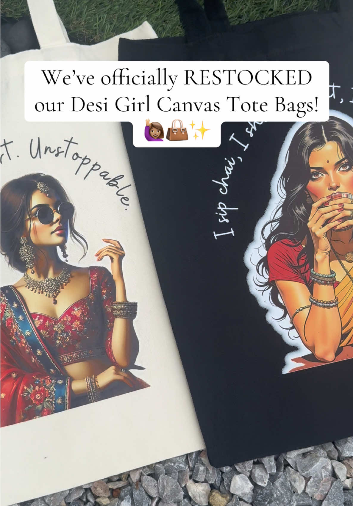 It’s Here, Girlies: Time to Shine! ✨ We’re thrilled to announce that our 🙋🏽‍♀️Desi Girl Canvas Tote Bags🙋🏽‍♀️ are RESTOCKED and better than ever! 🛍️  Your favorite designs are back, alongside some stylish new additions made just for YOU. 💖 Key Features: 💁‍♀️ Heavy-Weight 10oz Canvas: Durable and strong, able to carry up to 8kg 💁‍♀️ Five Beautiful Designs: 4 in natural beige and 4 in black 💁‍♀️ Generous Size: 35cm (L) x 40cm (H) 💁‍♀️ Sturdy Handles: Comfortable for carrying all day 💁‍♀️ Perfect for Everyday Use: Bold captions that celebrate the power of women: a girlie’s perfect companion 💎 Your Tote Bag Could Win You Gold! 💎 When you purchase one of our stunning Girlies Canvas Tote Bags, you’ll be automatically entered into our TikTok Live Giveaway for a chance to win a beautiful gold nose ring! How to Win: 🎟️ Every tote bag purchase = 1 entry 🏆 1 winner will be selected after 1,000 tote bags are sold 👉 Grab your Desi Girl Canvas Tote Bags today, and who knows: you might just be the lucky winner of that stunning gold prize! 👑 #totebag #canvasbag #tiktok #Love #happy #viral #trending #girl #girls #girlssupportgirls #girlswholift #woman #women #womanpower #womenownedbusiness #WomenOfTikTok #womenempowerment #womensupportingwomen #fyp #fypage #fypシ #foryou #foryoupage #foryourpage #fy #quotes #creative #December #special #unique #saree #sareelove #desi #procreate #keeploving #keepsupporting #fyppppppppppppppppppppppp #fypdongggggggg #fypp #fyyyyyyyyyyyyyyyy #fyy #beauty #beautiful #tiktokviral #TikTokShop #tiktoker #useful #rare #unique #aesthetic #support #grateful 