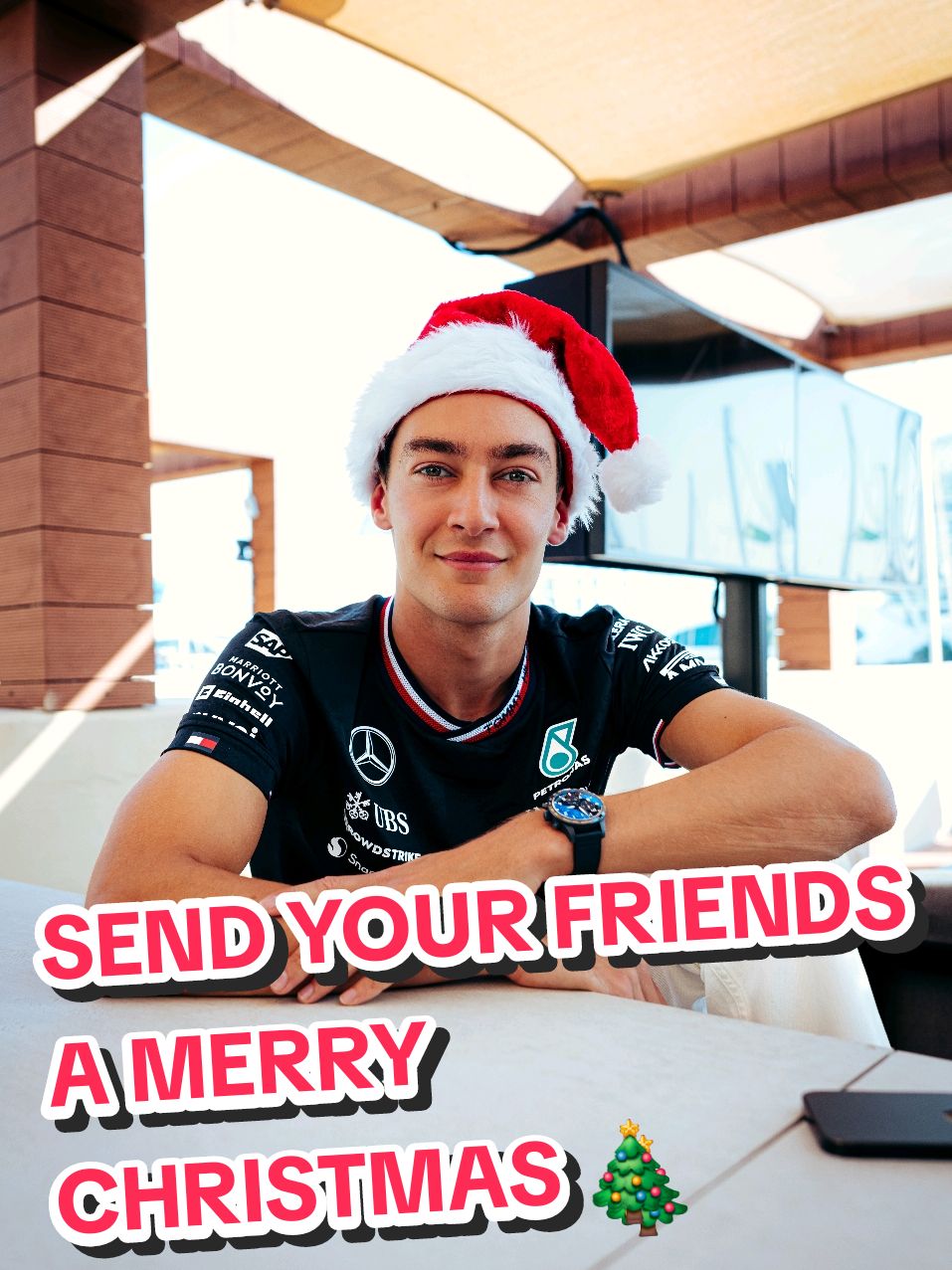 Tag your friend to send them a Merry Christmas from our Grussell Sprout 💚👇 
 
 #GeorgeRussell #Christmas #Mercedes #F1