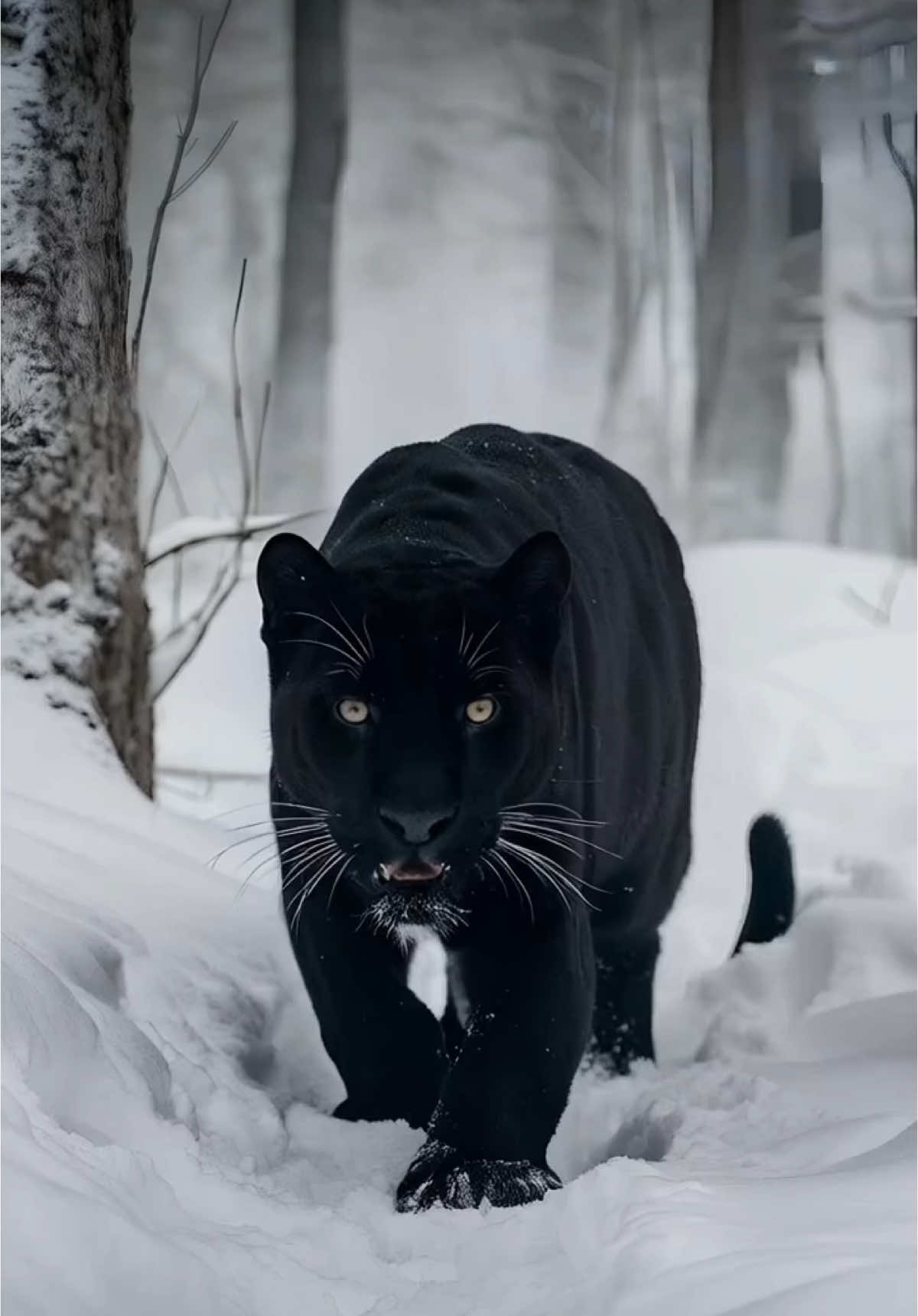 Grace in the snow ❄️🐾  #BlackPanther #wildlifephotography #SnowBeauty #naturelovers #animalkingdom #FelinePower #PredatorMode #MysticWoods #WinterVibes #StayWild #fyp #foryour 