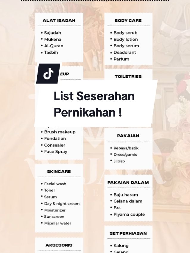 Jangan sampai terlewat, berikut ini list seserahan pernikahan.  .  .  .  #fyp #fypシ゚ #listseserahan #seserahanpernikahan #seserahan #cincinpernikahan  #wijayajewelry 