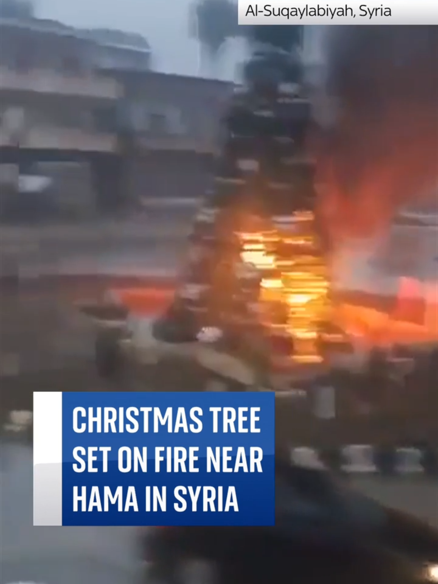 Protests have erupted in Syria after video showing hooded fighters setting fire to a Christmas tree spread on social media. #syria #tree