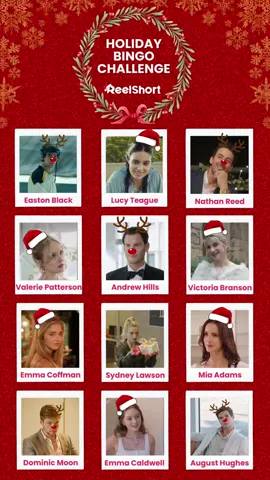 🎄 Christmas Bingo Challenge is Here! 🎄 Who’s ready to dive into the holiday fun? 🎅✨ Join our Christmas Bingo Challenge and test your knowledge of ReelShort’s favorite characters! How to Play: 1️⃣ Guess which ReelShort series each character is from! 2️⃣ Complete a row, or column to get BINGO! 3️⃣ Drop your answers in the comments for a chance to win some festive surprises! 🎁 It’s time to spread some holiday cheer and show off your ReelShort expertise! 🌟 Don’t forget to tag your friends to join the fun! .  .  .  . . #fyp #reelshort #reelshortapp #holiday #happyholiday #christmas #merrychristmas#holidaybingo #holidaychallenge #bingochallenge #ChristmasBingo #ReelShortChallenge #HolidayFun