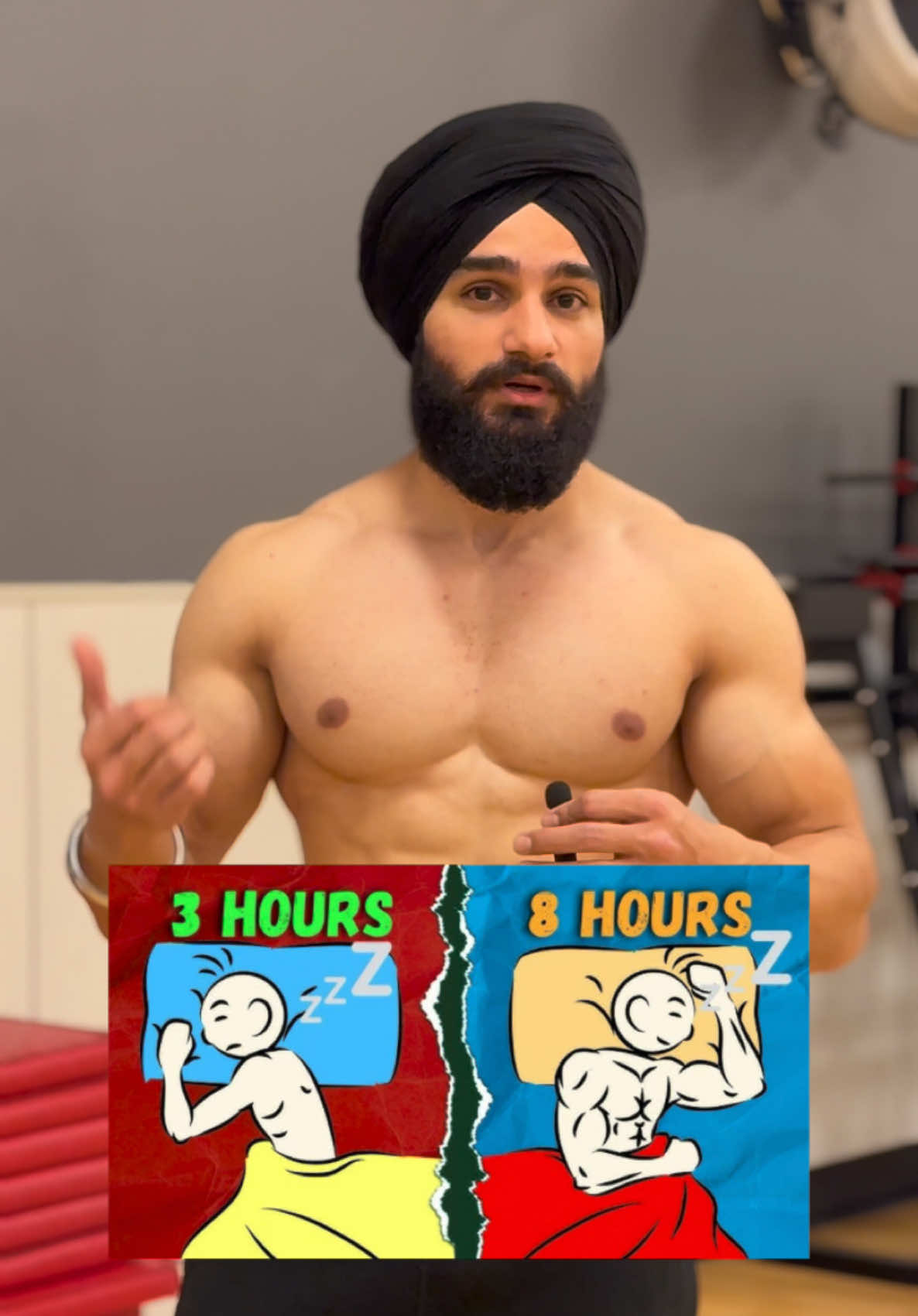 Sleep is essential for muscle recovery because it's when the body repairs and rebuilds damaged tissues, including muscles.Sleep at least 7-8 hours 👍🏻 #singhwithmuscles #gymtips #workouttips #musclegrowth #Fitness #panjabi #viraltiktokvideo 