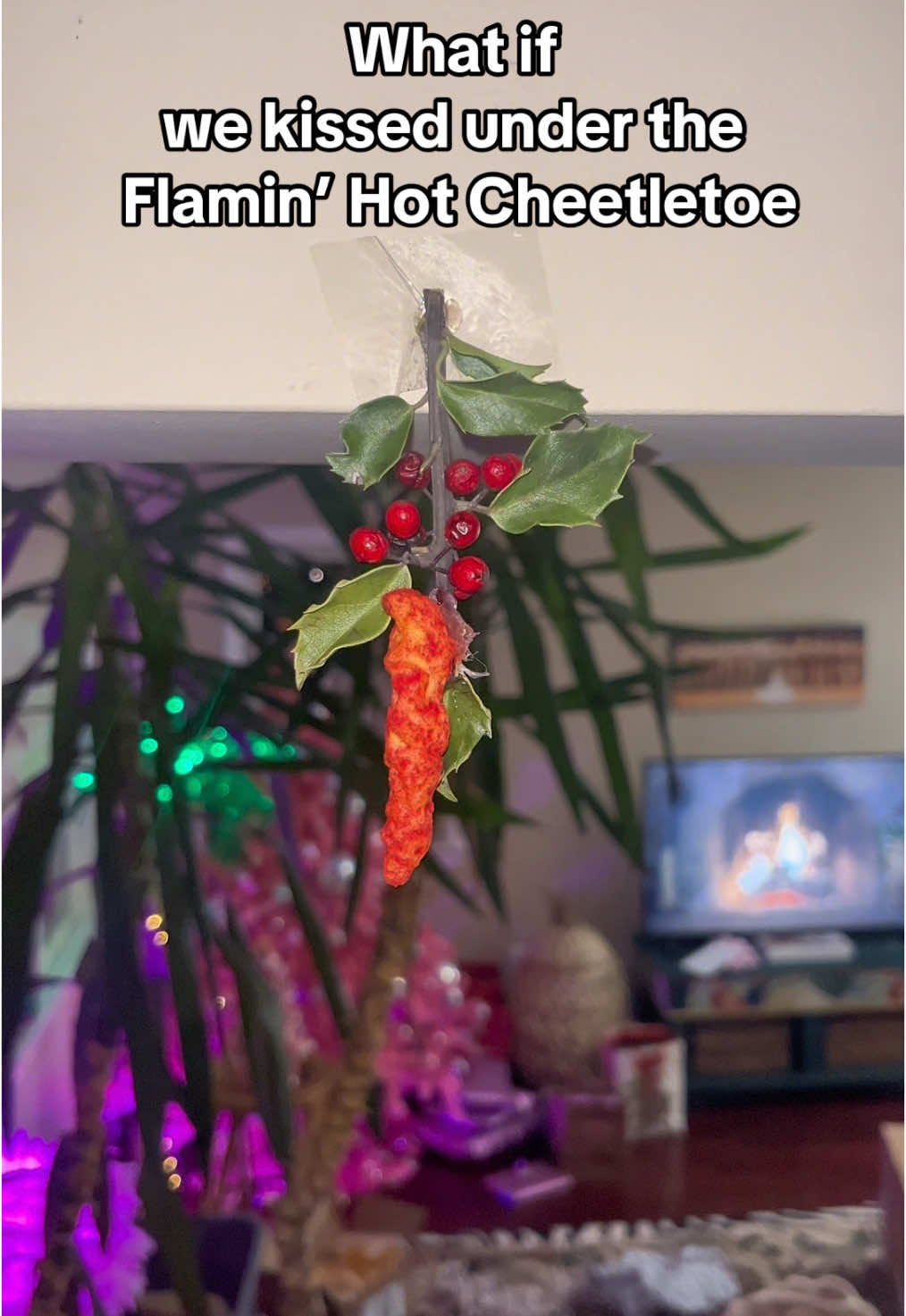 Send this to someone you want to kiss under the Flamin’ Hot Cheetletoe 🔥🎄🤣 @Flamin’ Hot @Chester Cheetah  . . . #christmas #mistletoe #flaminhotcheetos #flaminhot 