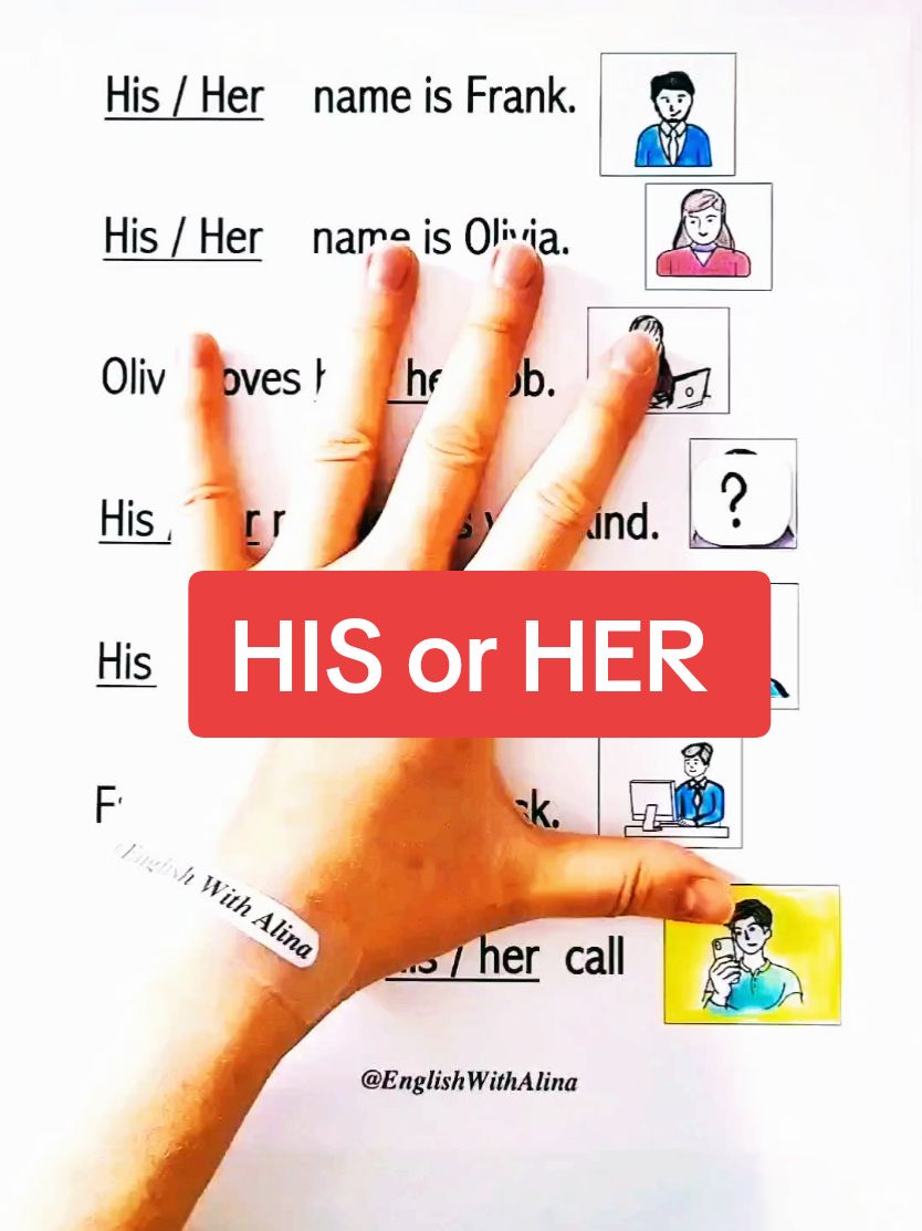 HIS or HER 👨👩 #englishlesson #englishwithalina  #onlinelessons #learnonline #OnlineLearning #teacher #teaching #TESOL #easyenglish #ESL #English #Vocabulary #improveyourenglish #basicenglish #beginnerESL #grammar #PresentSimple  #learning  #eslteacher #viral #videolesson #Easy #learn #speakenglish #possessive 