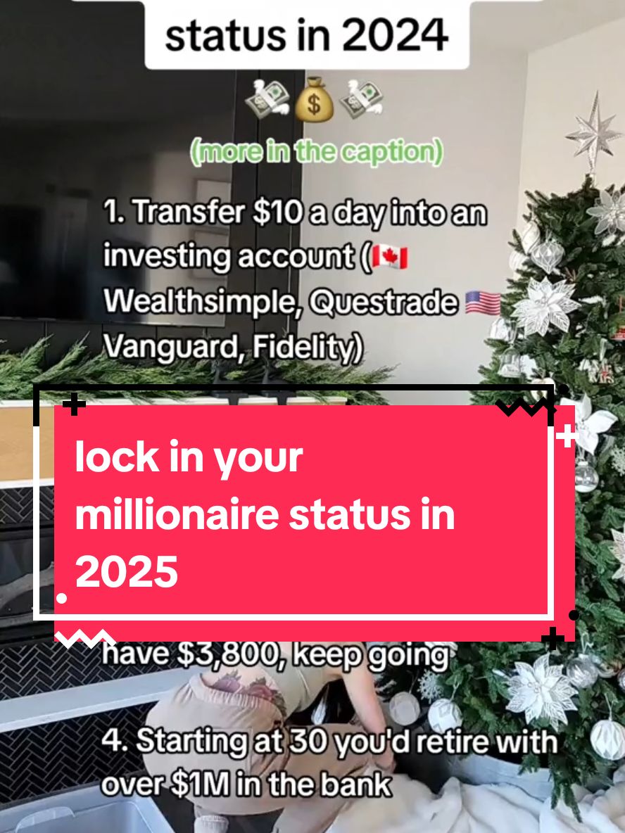 🎅🏼 Babe, what if I told you locking in your millionaire status in 2025 could be as easy as transferring $10 a day into your investing account? Let me break it down for you (because your future rich self deserves this): 1️⃣ Start by automating $10/day: It’s the price of a Starbucks run or a quick Uber Eats delivery—but instead of sipping lattes, you're building your future wealth. Automating this makes it effortless—out of sight, out of mind, but still growing. 2️⃣ Where to invest: Wealthsimple, Questrade, Fidelity, or Vanguard: These are platforms (a.k.a. brokerages) where your money can actually start working for you. Think of them as the tools to turn your cash into long-term growth. (P.S. They’re super beginner-friendly!) 3️⃣ What to invest in: Asset Allocation Funds or Target Date Index Funds: These are like pre-packaged little money machines. They’re diversified (spread your money around to reduce risk) and super simple to set up. Just pick one based on your goals and timeline, and let it do its thing. 4️⃣ Why $10/day matters: At 10% annual growth (average return of the stock market), $10 a day can grow into over $1 MILLION by the time you retire. The earlier you start, the bigger the results, thanks to the magic of compounding—aka, making money off your money. So yeah, this is your Christmas present to future you. 🎁 Invest $10/day, and you’re locking in financial freedom, babe. Because while everyone else is out here overspending on holiday sales, you’re making moves that’ll pay off for decades. 🎄 Want to learn more about how to make your money work for YOU? My free investing masterclass breaks it all down step by step—no confusing jargon, just results. Hit the link in my bio to grab your seat. Let’s make 2025 the year you start building your legacy! YESS, LET'S FREAKING GOOOO!!! 🎉