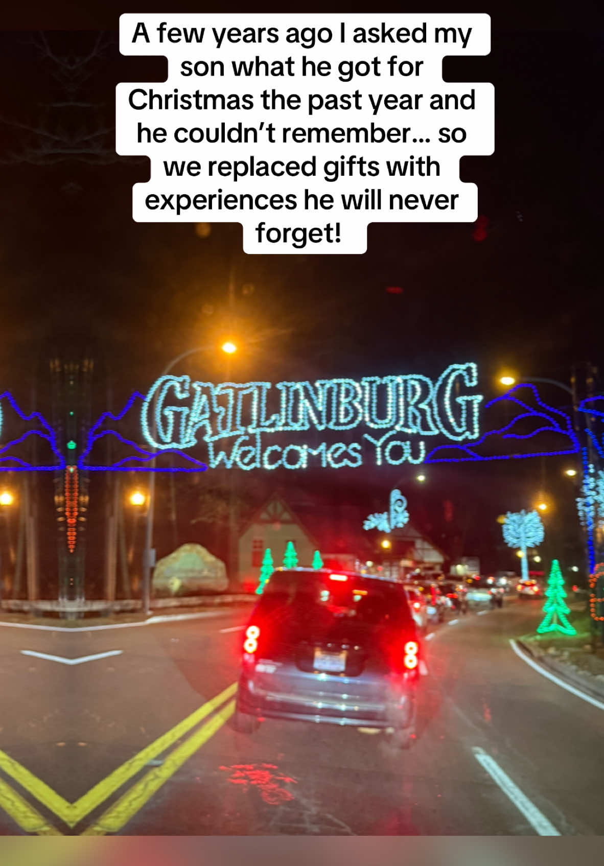 Christmas family tradition in Gatlinburg. I asked my son a few years ago if he remembered what he got for Christmas the previous year and he couldn’t. That’s when I knew we needed to make a change and instead of giving gifts, we would create memorable moments together that will never be forgotten. We bought a cabin in Gatlinburg, Tennessee, and created a tradition of visiting as a family every year. Merry Christmas and please don’t forget the true meaning of Christmas this holiday season 🩷