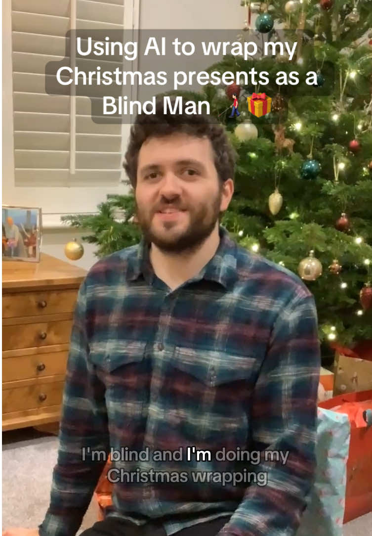 If any of my family are watching, look away 🙅🏻‍♂️ I’m blind and I’m using AI to wrap my christmas presents 🎁 #blind #christmas #technology #accessibility #fyp 