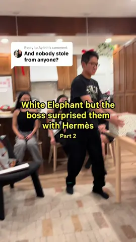 Replying to @Aylinh White Elephant but the boss surprises them with Hermes and more gifts. Now the gifts start getting stolen. #whiteelephant #giftideas #hermes #startups #SmallBusiness 