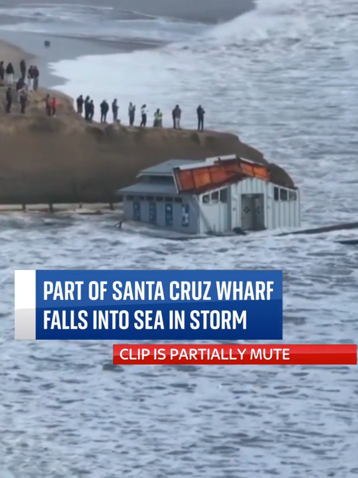 Three people rescued from sea as famous pier collapses in extreme weather in Santa Cruz