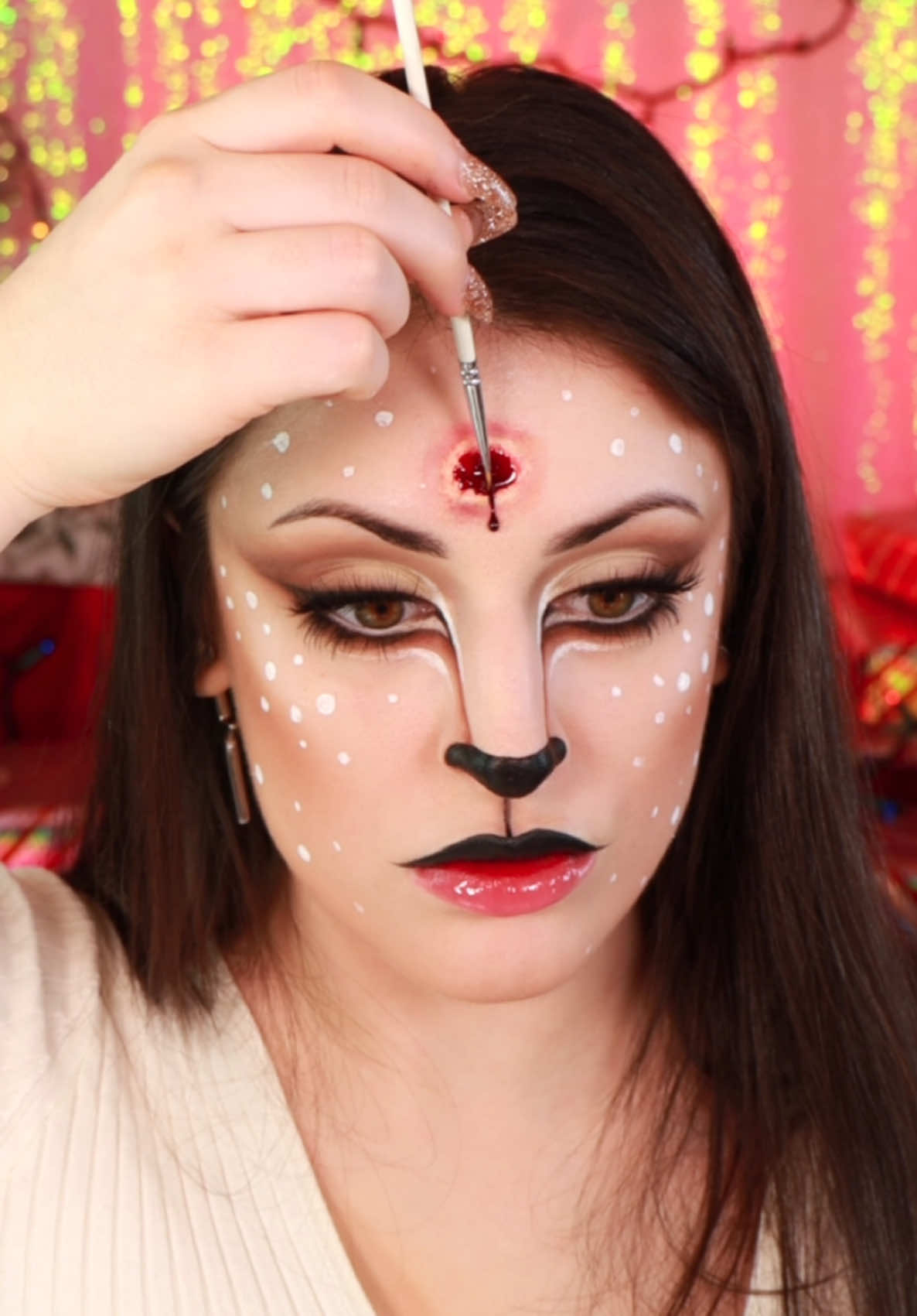 Deer in headlights 👁️👁️  had to add some sfx to this makeup look matching @Rubies Costumes reindeer onsie! 🦌✨ 🩸 SFX using products from Rubie’s makeup kit: grease paint, cream paint, liquid latex, scab blood All available thru my amzn 🔗  ••• #sfxmakeup #sfxmakeuptutorial #sfxtutorial #reindeer #christmasmakeup #holidaymagic #holidaymakeup #makeuptransformation #makeupideas 