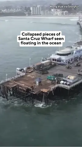 The aftermath of the partial collapse of the Santa Cruz Wharf as seen from above. Drone video captured Monday shows the damage done to the wharf as well as what appears to be broken pieces and debris floating in ocean. While two construction were rescued from the wreckage, no injuries have been reported. Tap the link in our bio to learn why the partial collapse was just one of multiple impacts from high surf in the region.