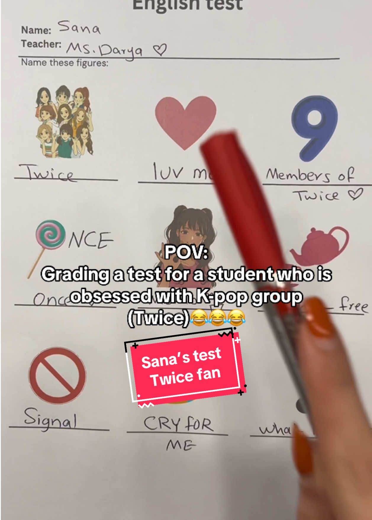 Grading a test for a student who is obsessed with  K-pop group (Twice)😂😂😂 #funnyteacher #grading #gradingpapers #twice #twicefancam #momotwice #twiceダンス 