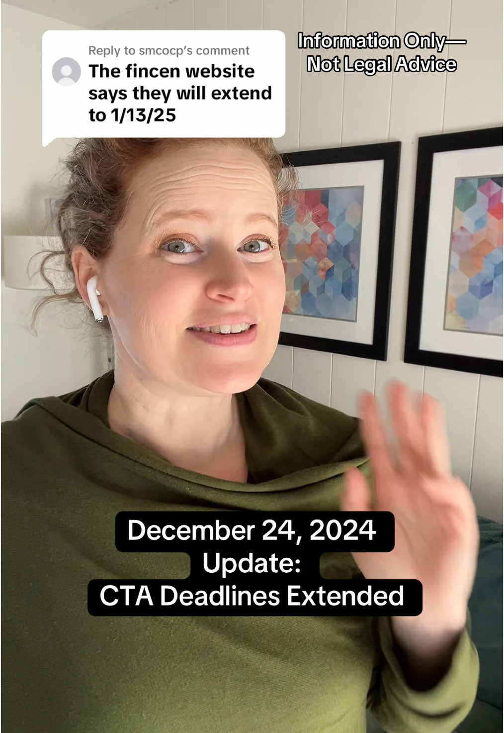 Replying to @smcocp — December 24, 2024 Update: The Fifth Circuit stayed the injunction, which means the Corporate Transparency Act penalties and deadlines can once again be enforced—but a few hours later, FinCEN issued an update to their website, extending the reporting deadlines for most of us! 👏👏👏 Pre-existing businesses that were already in existence on January 1, 2024 (for whom the previous deadline was January 1, 2024) now have until JANUARY 13, 2025 to file their BOI Reports.  There are various extension periods for new businesses formed between September and December 2024, and there are also extensions for people impacted by the recent hurricanes.  If you aren’t sure when you’re required to file, check the most current deadlines at FinCEN.gov/boi.  Remember: this form is FREE TO FILE at FinCEN.gov/boi.  If you try to file this online and the website asks for your payment information, you are not on the government website!  If you have questions about what this law is, why it was created, or how to file, check out my BOI Course where I walk you through it, step-by-step! #Boireporting #boireport #beneficialownershipreport #beneficialownership #llctips #smallbusinesshelp #abetterbiz #protectyourbusiness #businessattorney #fincen #fincenfiles #beneficialownershiphelp #beneficialownershipinformation #smallbusinessadvocate #corporatetransparencyact 