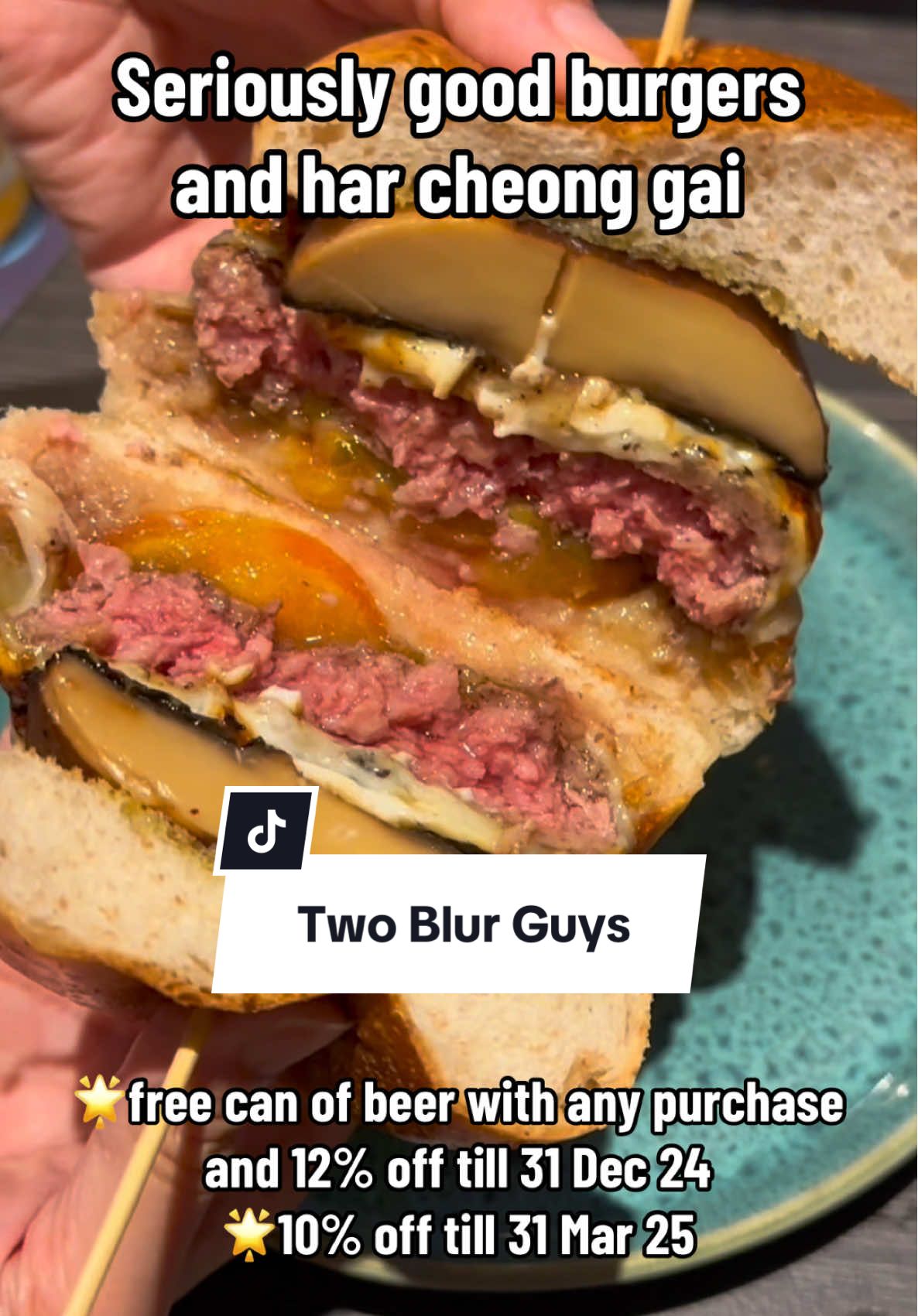 Awesome burgers @twoblurguys Save this post to enjoy 12% off + free beer! 🍔 Portobello Burger $21.90 🍔 Extreme Cheese Burger $21.90 🍔 Pulled Pork Burger $18.90 Got the medium-rare doneness for the beef patty—so tender and juicy! The burgers were sandwiched with fluffy, soft buns. The pulled pork was incredibly tender and paired perfectly with honey mustard and gruyere cheese. You can top up $5.90 to make it a set (including salad, fries, and a canned drink), but we decided to go à la carte and ordered the Truffle Fries ($14.90) to share instead. The portion was generous and could easily feed 3–4 people! Had the Homestyle Ribeye Beef Steak ($28.80) cooked to medium-rare. The Australian steak was perfectly seared to our request and served with delicious mashed potatoes and vegetables on the side. Shrimp Paste Wings ($18.90)—super crispy skin, well-marinated with Asian shrimp paste, and served with their flavorful house-made sambal.  American-style ‘Messy’ Shakes ($15.80) for the sweet tooth. 🍓 Strawberry Bomb 🍫 Chocolate Mania 🍪 Oreo Dinosaur 🍋 Yuzu Cooler $9 In celebration of the 12 days of Christmas, they’re offering 12% off from now until 31 December 2024, plus a free can of their house-brand Dragon Beer with any purchase! For 2025, enjoy 10% off your bill (valid until 31 March 2025) when you show this post. Simply follow @twoBlurGuys and @mejtime to enjoy this special new year promo! 📍 387 Jalan Besar (opp. ARC380) Singapore 209002 ☎️ 6926 7600 🕛 12pm to 10pm Daily #burger #singapore #harcheonggai #sgcafe #fyp #burgers #petfriendly 