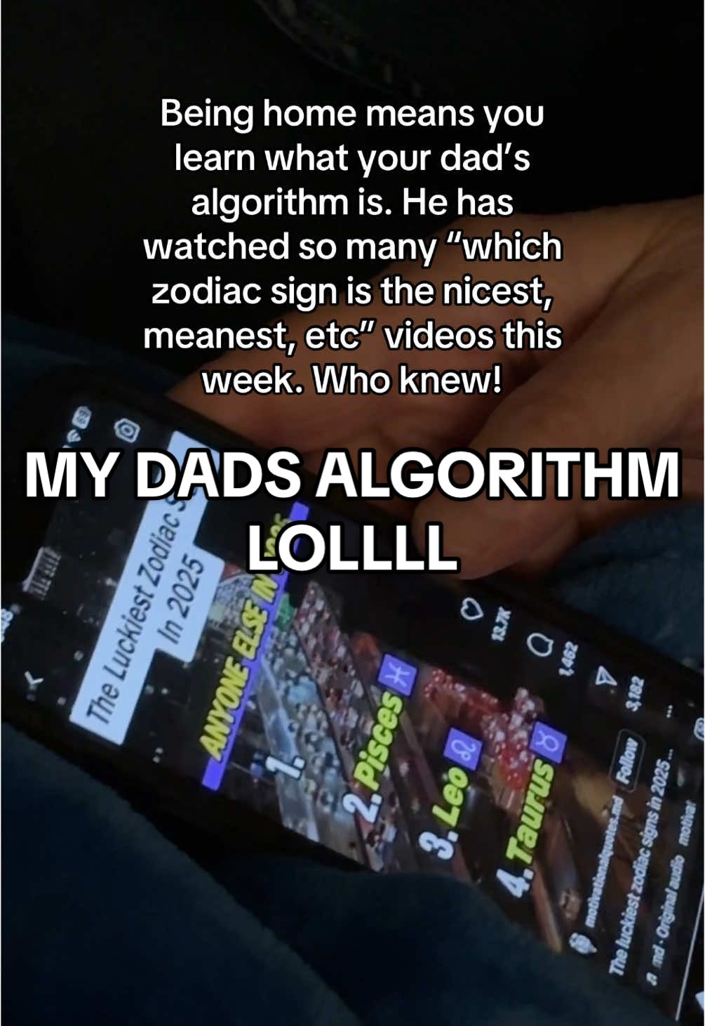 What does your dads algorithm look like?? 🤣 #dadsbelike #lol #zodiactiktok 