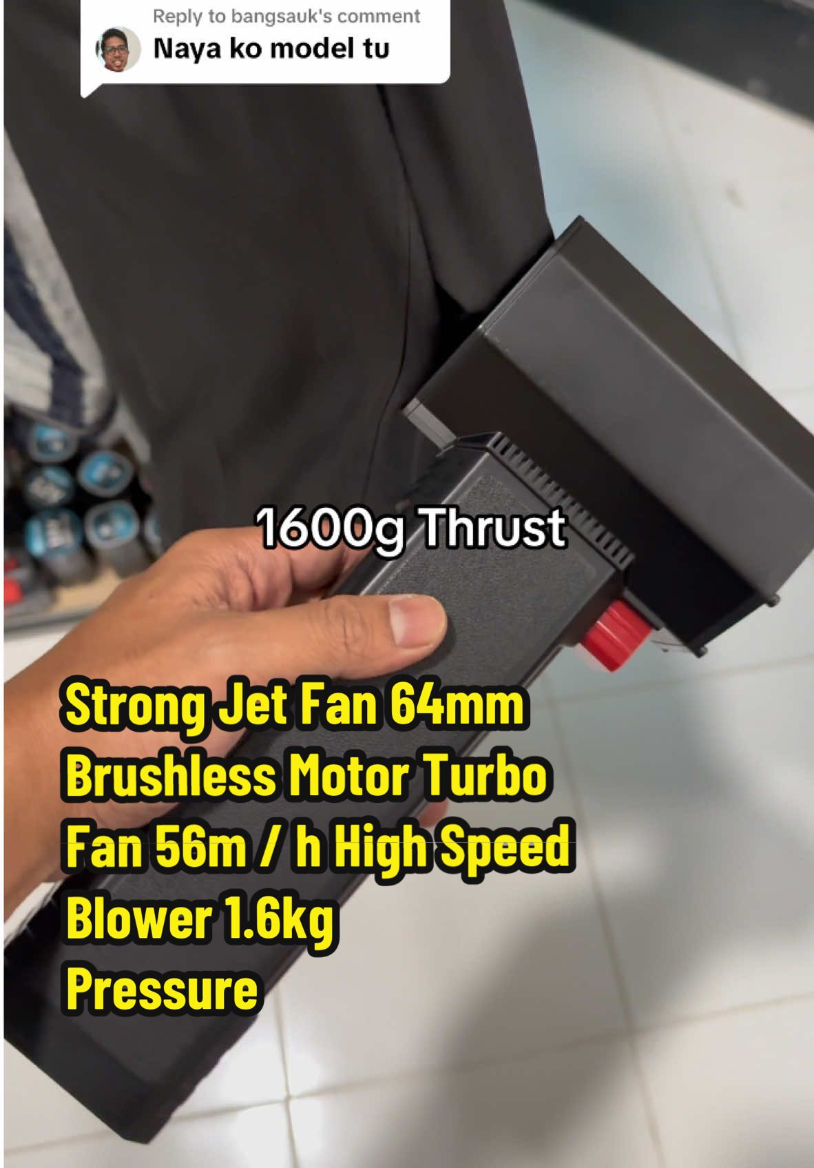 Replying to @bangsauk haha , jarang jarang🤣Strong Jet Fan 64mm Brushless Motor Turbo Fan 56m / h High Speed Blower 1.6kg Press#blower #turbojet #turbofan #violent #fyp #CapCut