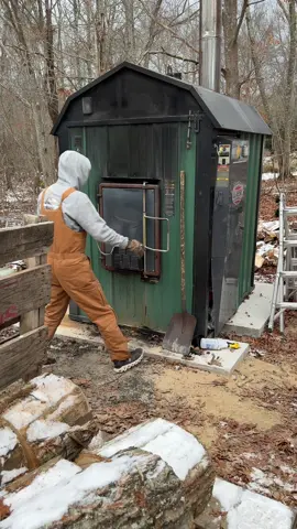 Boiler boy at the Log Lifting Academy again. A brisk 10F morning. #boiler #outdoorboiler #woodboiler #woodstove #woodburning #homeheating #oilboiler #oilfurnace #outdoorwoodstove #hotwater #hotshower #homestead #homesteading 