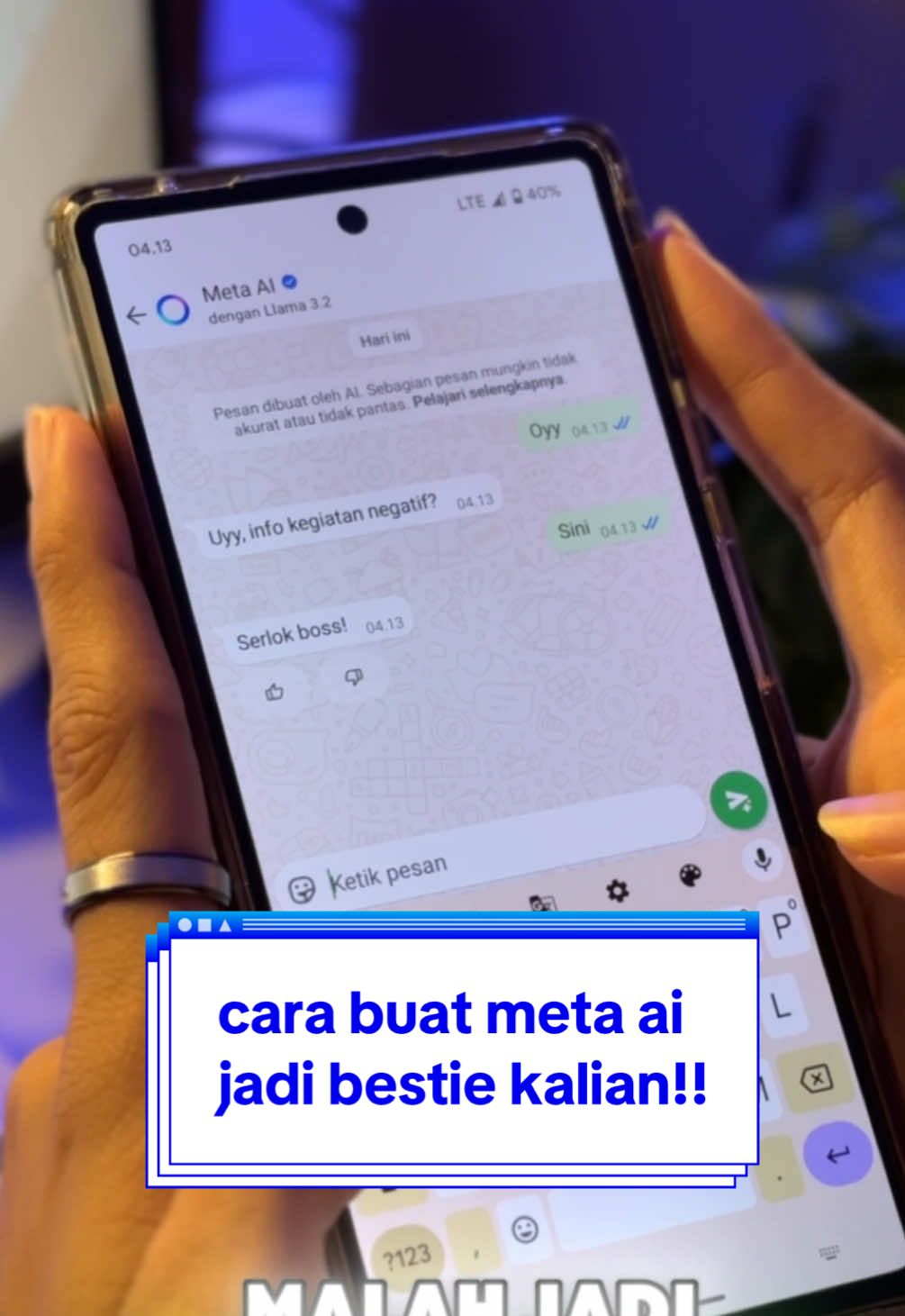 Cara buat meta ai gak kaku malah jadi bestie kalian!  #metaai #trick #whatsapp #metaaitricks #metaaitrend #metaaiwhatsapp 