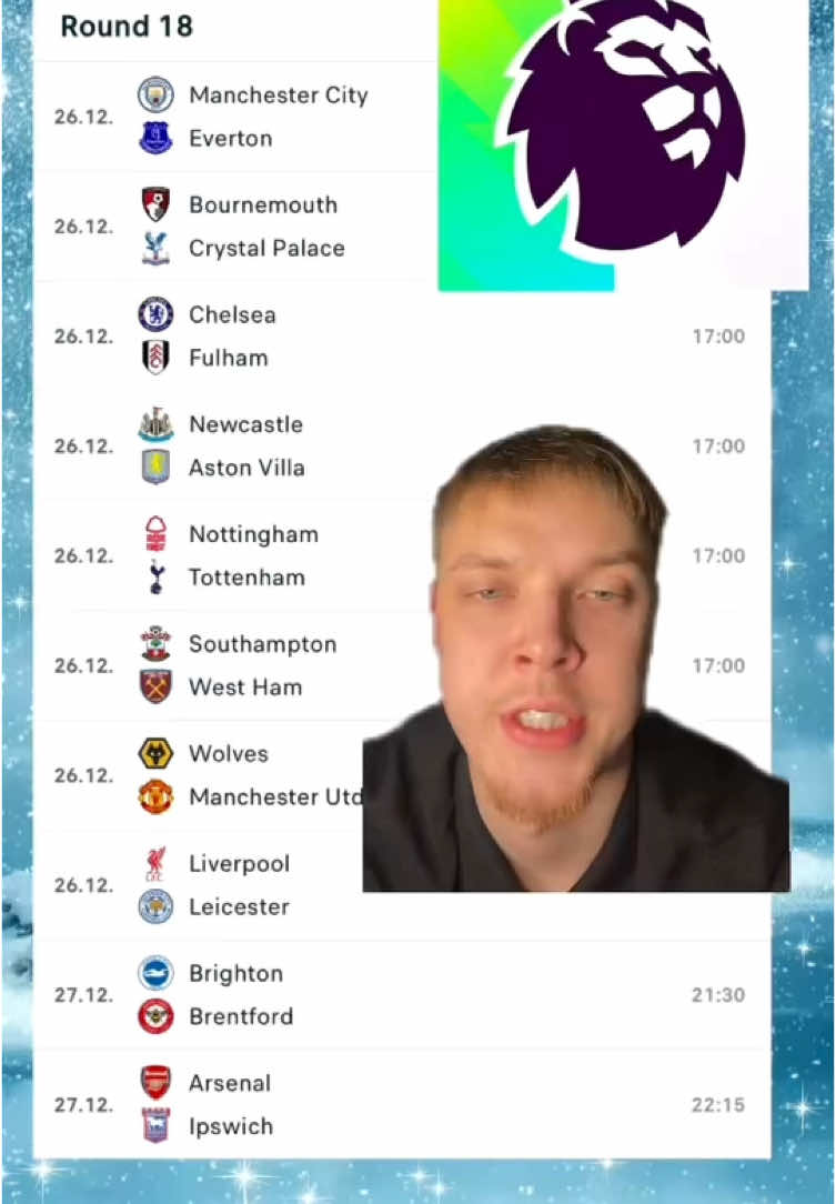 Premier League Match Week 18 🎄⚽️ #footballpredictions #premierleaguepredictions #premierleaguetips #premierleaguepicks #premierleagueanalysis #footballanalysis #eplpredictions #BoxingDayFootball #sportspredictions 