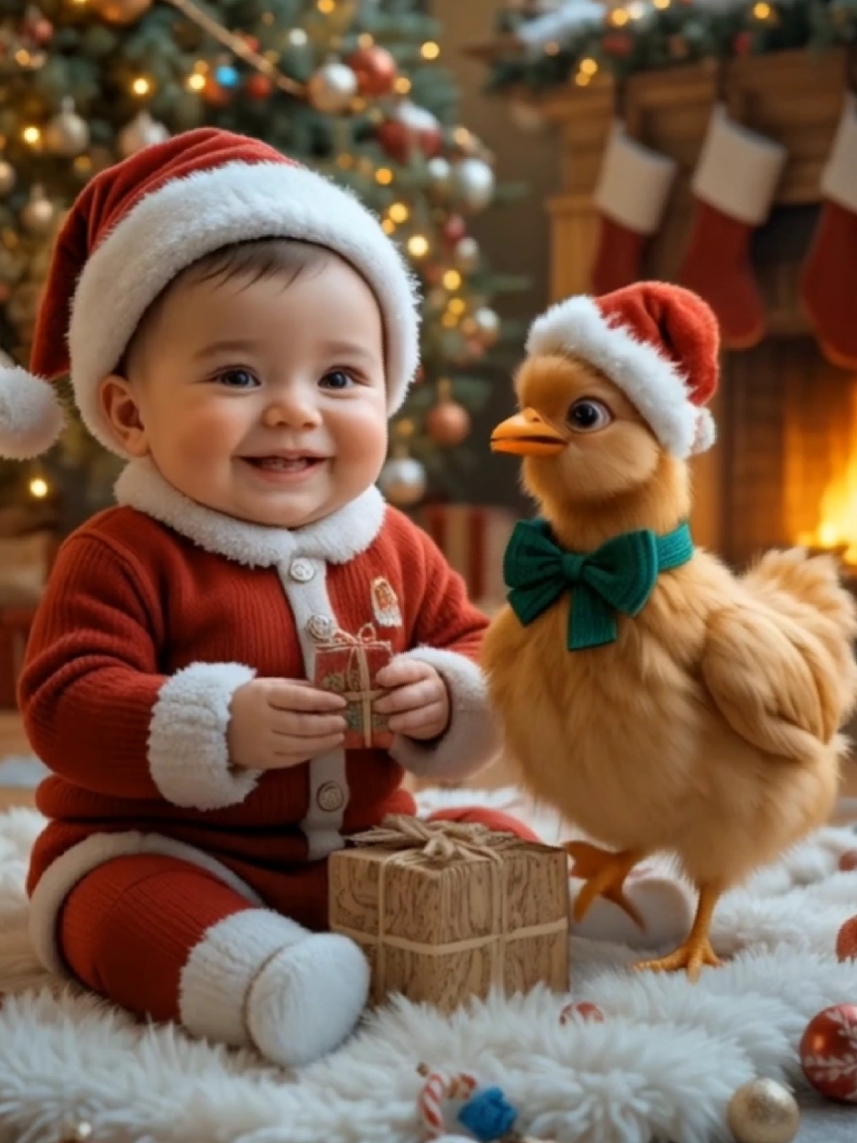 Cute little kids with animals, Marry Christmas #christmas  #usa #kids #viral #AI #babytiktok #foryou #cutebaby #cute #cat #animal 