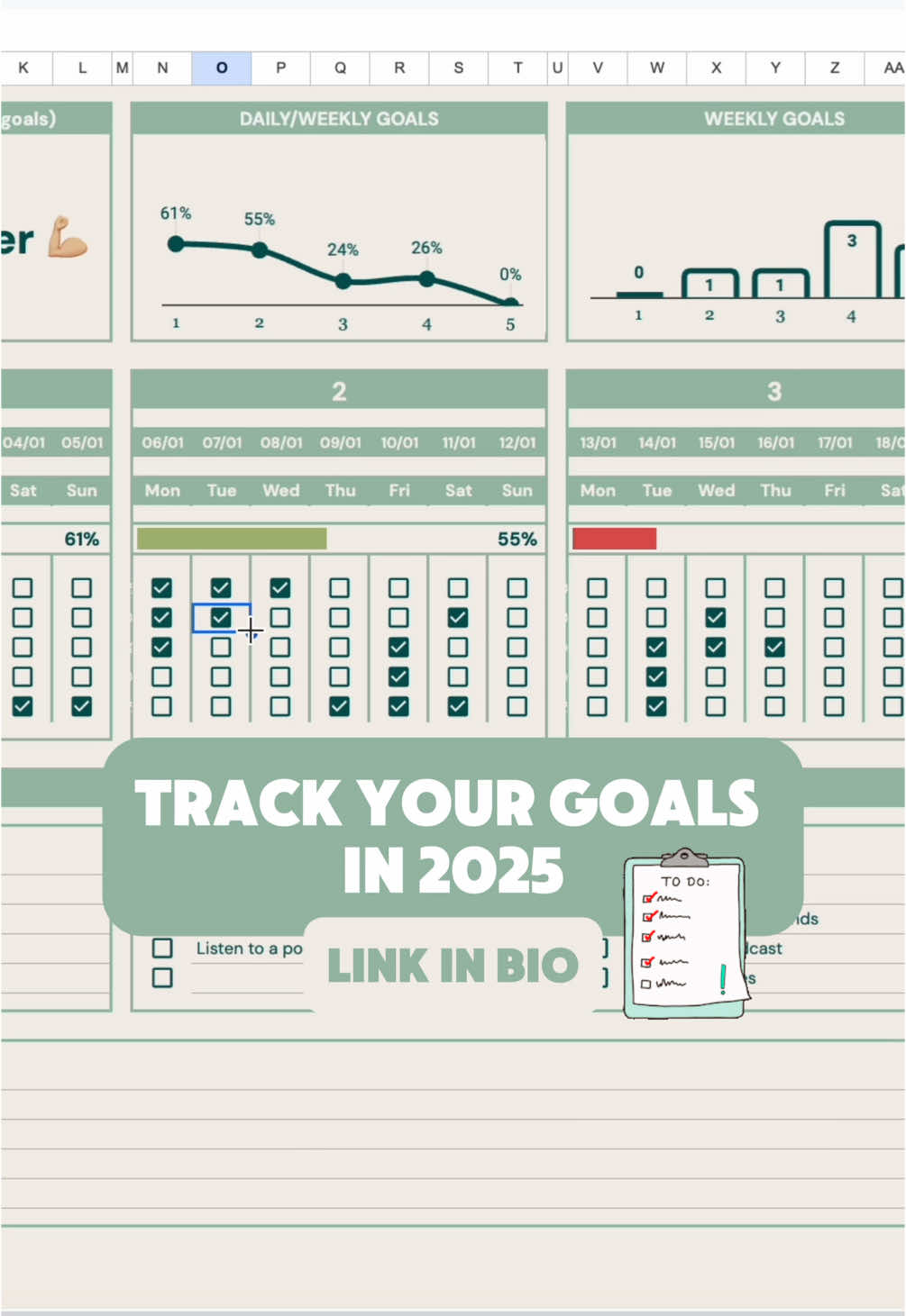 2025 is here 🎉! Time to crush those new goals by getting your monthly tracker in #googlesheets using the link on my bio! 💪🏽 #googlesheetstemplate #goals2025 #googlesheetstips 