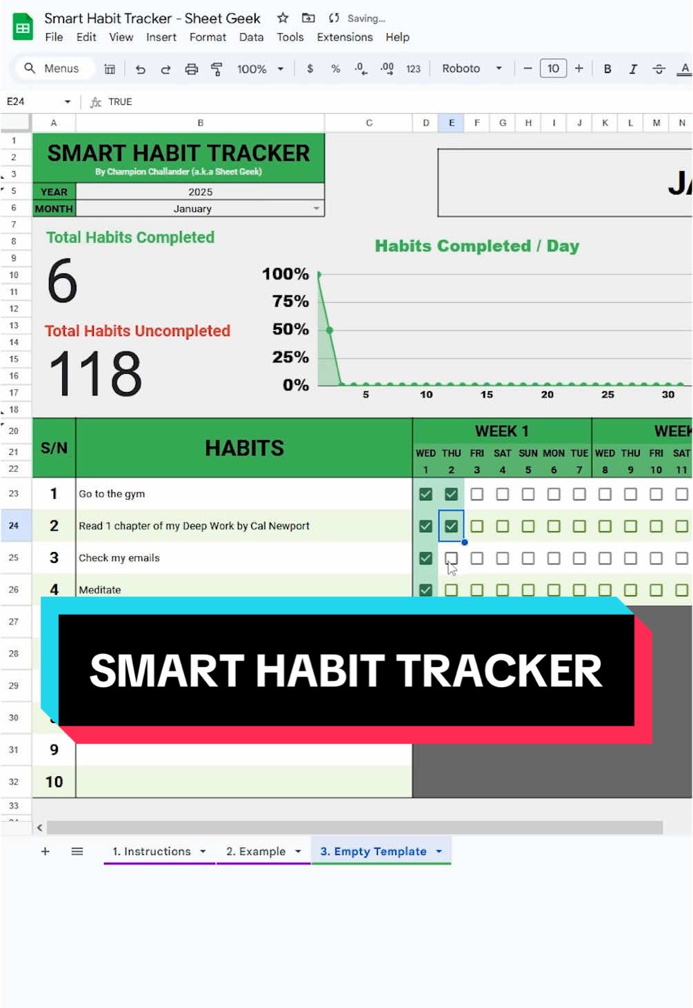 How to use my Smart Habit Tracker in Google Sheets. #googlesheets #spreadsheets #excel #habittracker #template