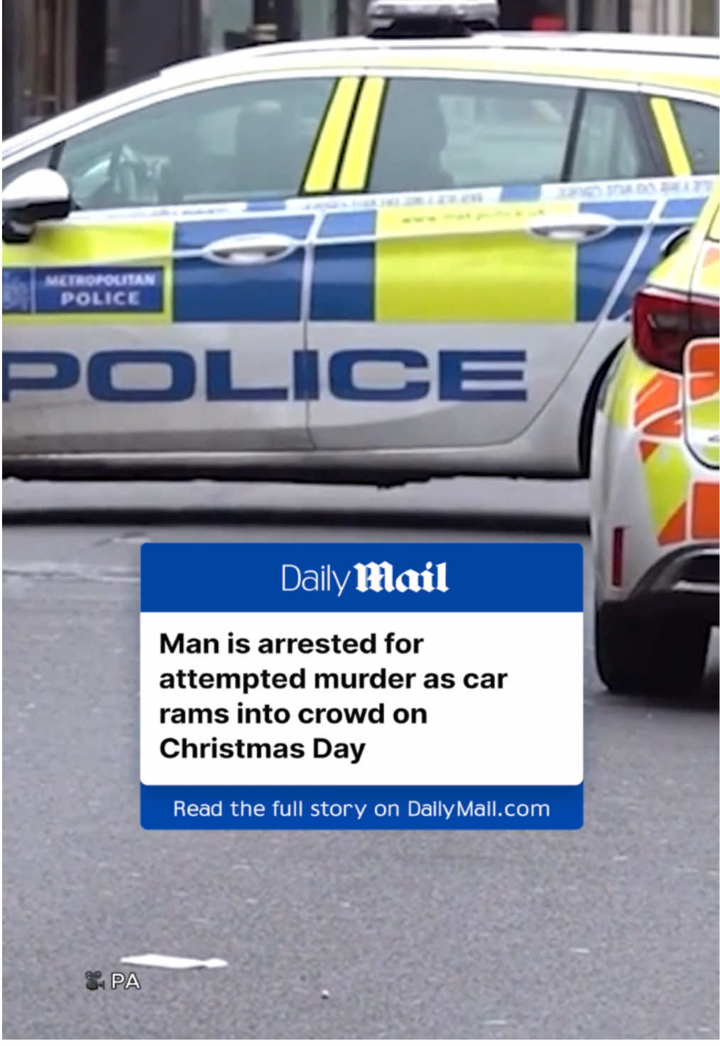 A 31-year-old man has been arrested on suspicion of attempted murder after a car rammed into four people outside a London nightclub in the early hours of Christmas Day. Police were called at 12.45am following reports of the 'nightclub bust-up' which involved a car driving on the wrong side of the road on Shaftesbury Avenue, W1. Four pedestrians have been taken to hospital with one remaining in a life-threatening condition, as blood remains strewn across the pavement. 🎥AP #london #crash #uk #crime #cops #christmas 