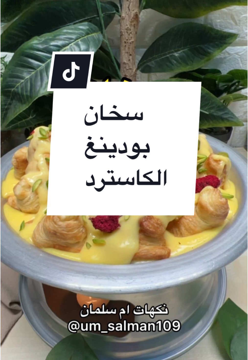 سهل والطعم لذيذ مررة👌🏼😋 سخان بودينغ الكاسترد 🌟للكاسترد: ٣ كوب حليب سايل  ٤ ملاعق كبيرة كاسترد ٢ ملعقة سكر (اختياري) ظرف كريم كراميل فانيلا نخلطهم على البارد ثم نرفعهم على النار ونستمر في التحريك حتى يثقل قوامه. وبعدها نضيف ظرف دريم ويب ونخلطهم. 🌟التحضير : نضيف نصف كمية صوص الكاسترد في صينية السخان، ونوزع عليها انصاف ميني كروسان ، ثم نضيف باقي صوص الكاسترد ، ونقدمه في السخان وزينتها بالفستق و زهرة الرمان. وعليكم وعليكم بالف عافيه❤️❤️ #ام_سلمان#سخانات #سخانات_شتويه #كيك#سينابون#بسبوسة#حلى#سمك#كبسة#برياني#بخاري#كريم_كراميل#ترند#حلى-الهبه#اكسبلور#اكسبلور_2024#كومنت #لايك#قران#استغفار