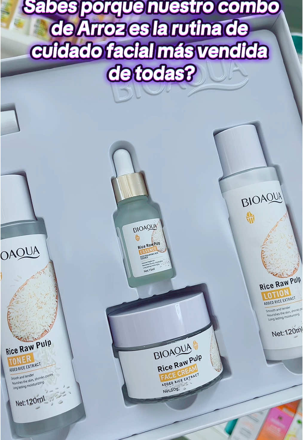 Kit Bioaqua a base de extracto de Arroz 🌾 ✨ideal para unificar el tono natural de tu piel 📲69246133 #kitbioaqua #aclararlapiel #manchas #bioaqua #skincare #santacruzdelasierra🇳🇬 #paratiiii #fypシ゚ 