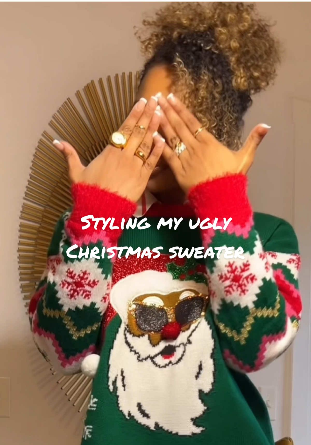 Super quick Christmas #OOTD and #GRWM at my family’s home—wearing our ugly Christmas sweaters, here’s how I styled mine! 🎅🏾❄️✨#Christmasootd #christmassweater 