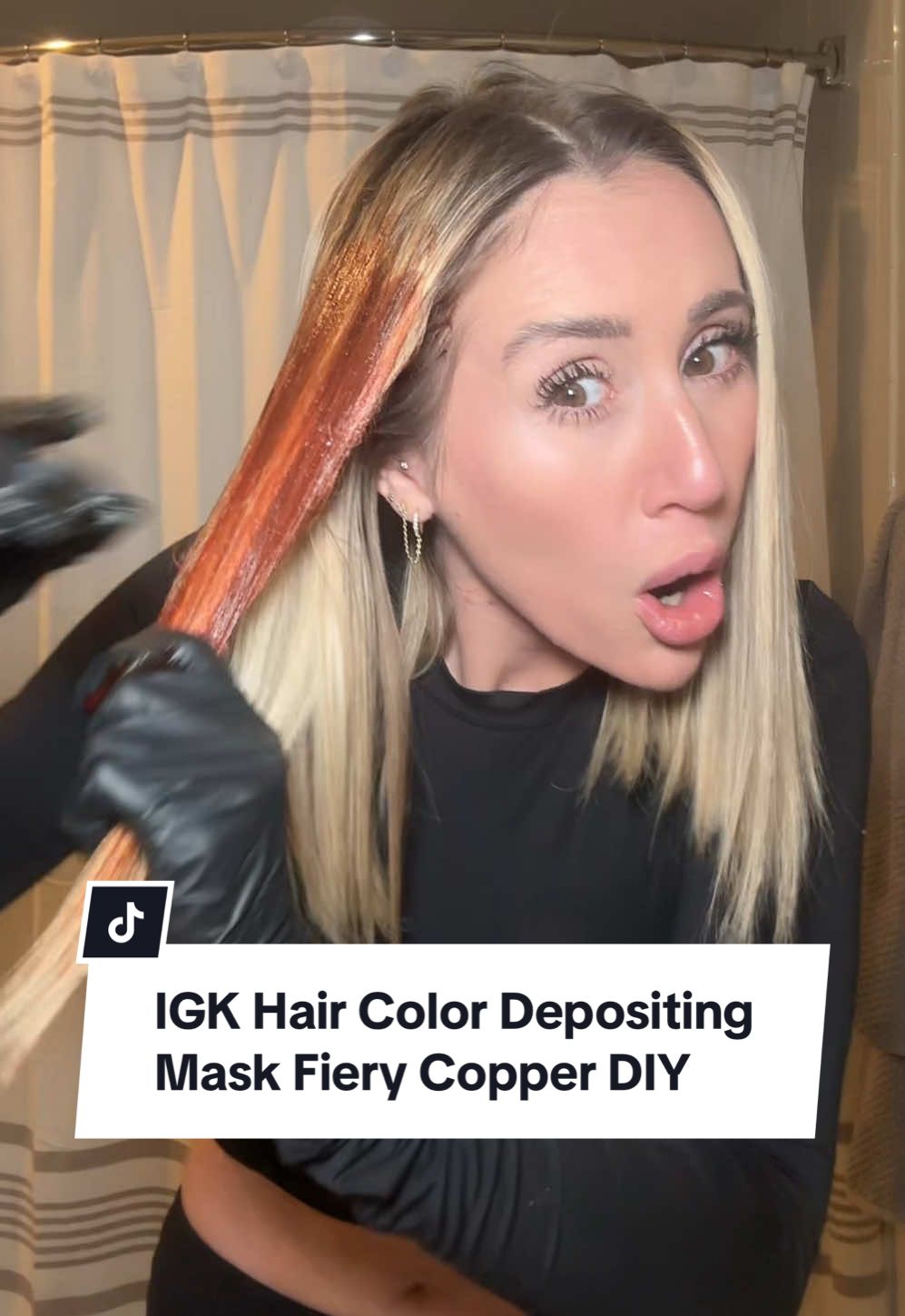 DIY doing my hair at home with the igk color depositing mask in fiery copper on my blonde hair. I should have done my roots first so i did a 2nd copper mask on my roots and left it on longer and am SO happy with how this turned out #igk #diyhair #hair #hairtok #copperhair #copper #cowboycopper #hairtransformation @IGK Hair  