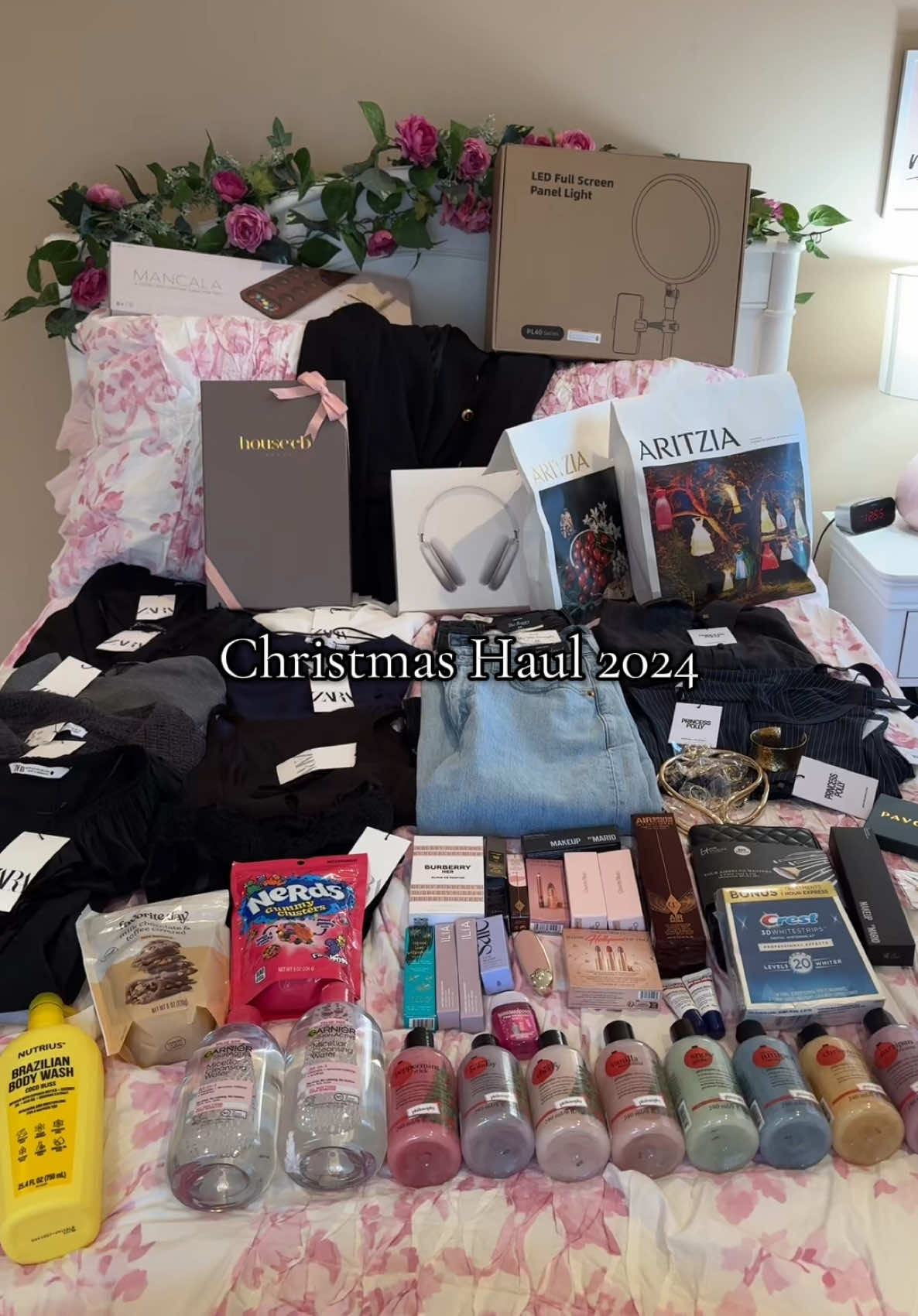 Stay tuned for the full haul! #christmas#christmashaul#oldmoney#outfit#zara#aritzia#houseofcb#charlottetilbury#guerlain#abercrombie#princesspolly#appleairpods#luxury#zaraoutfit#christmashaul2024