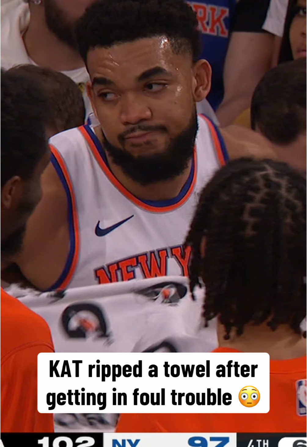 KAT wasn’t feeling that towel after his 5th foul 😅 #NBA #basketball #nbabasketball #knicks 